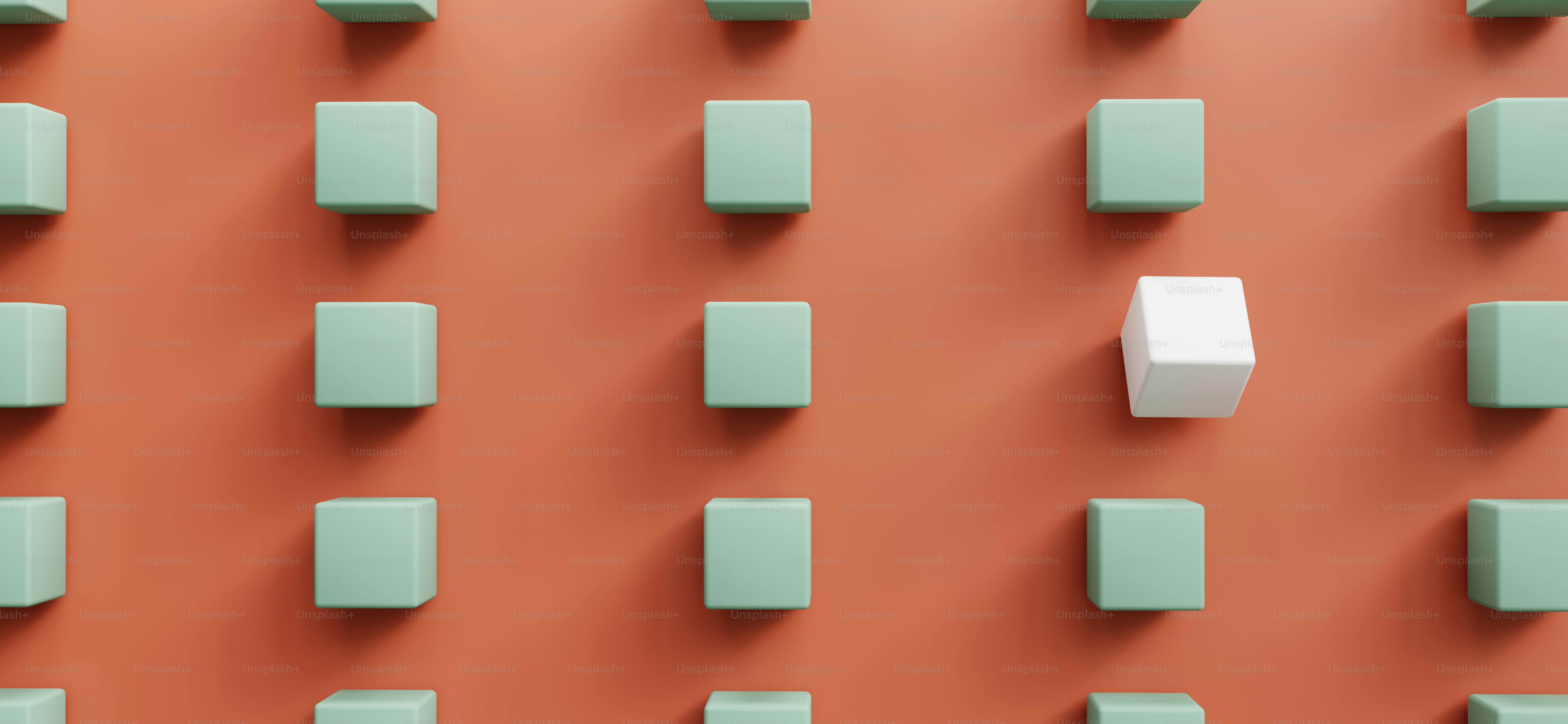 One white cube amongst many similar colored cubes.