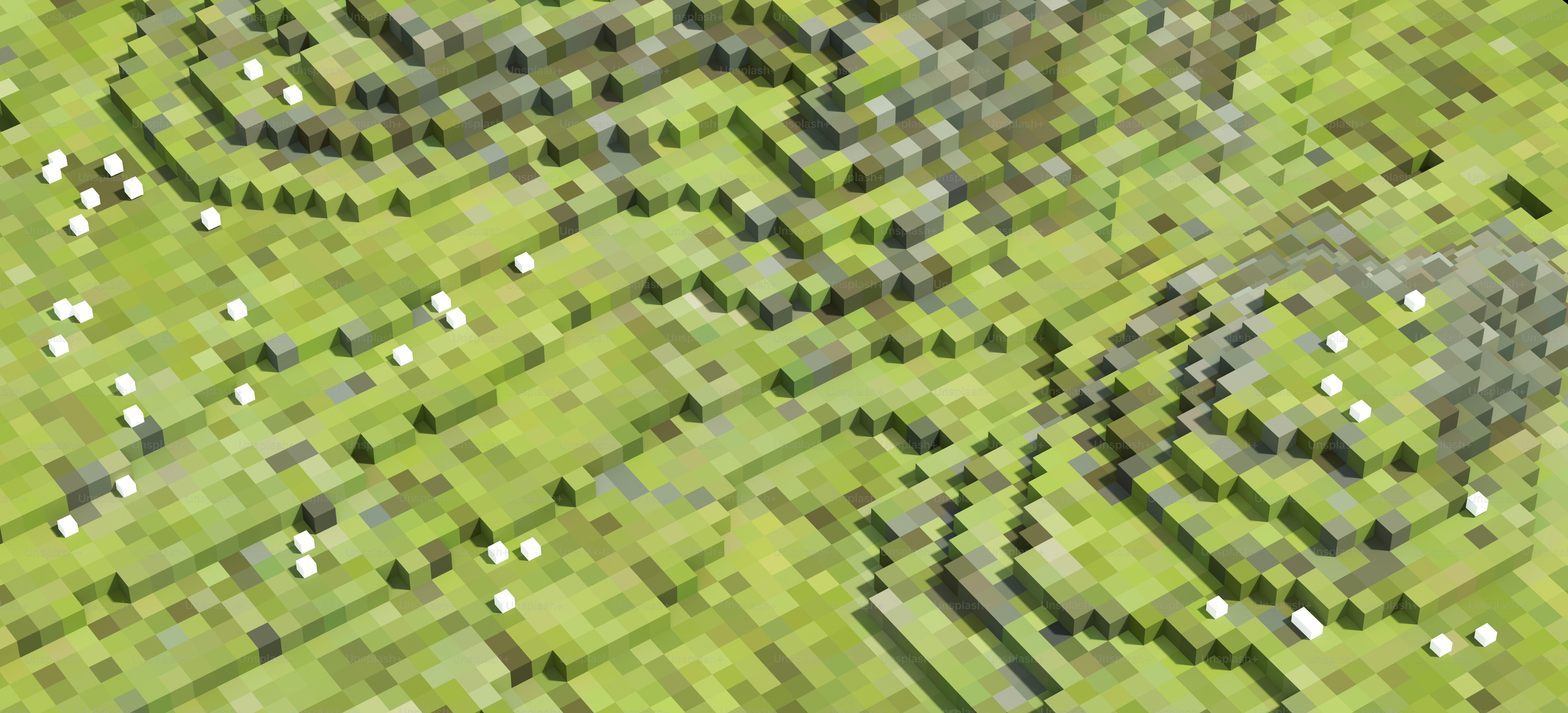 Isometric Rocky Green Hills Abstract Sheep 3D Illustration