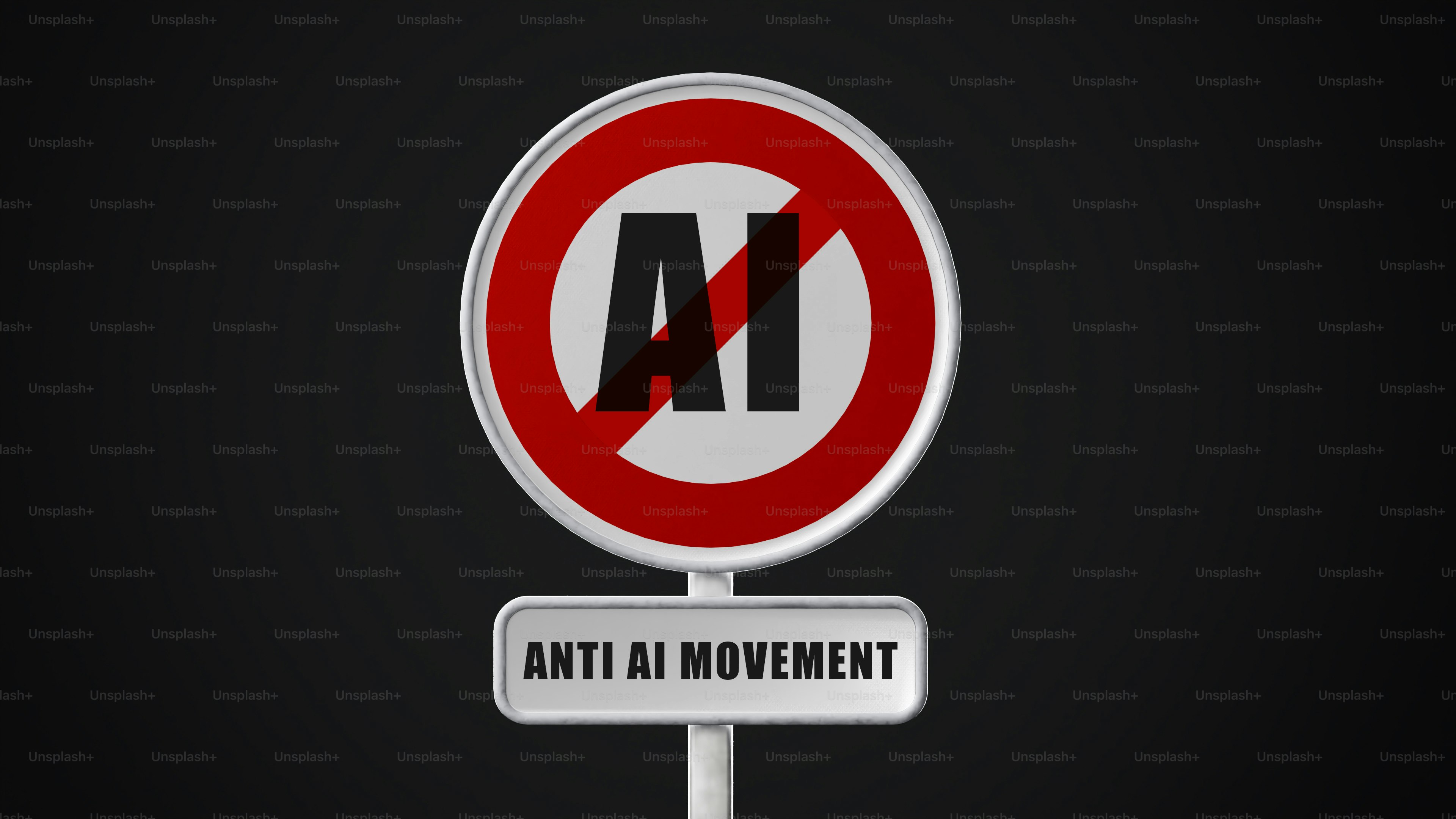 An anti-ai movement sign is shown