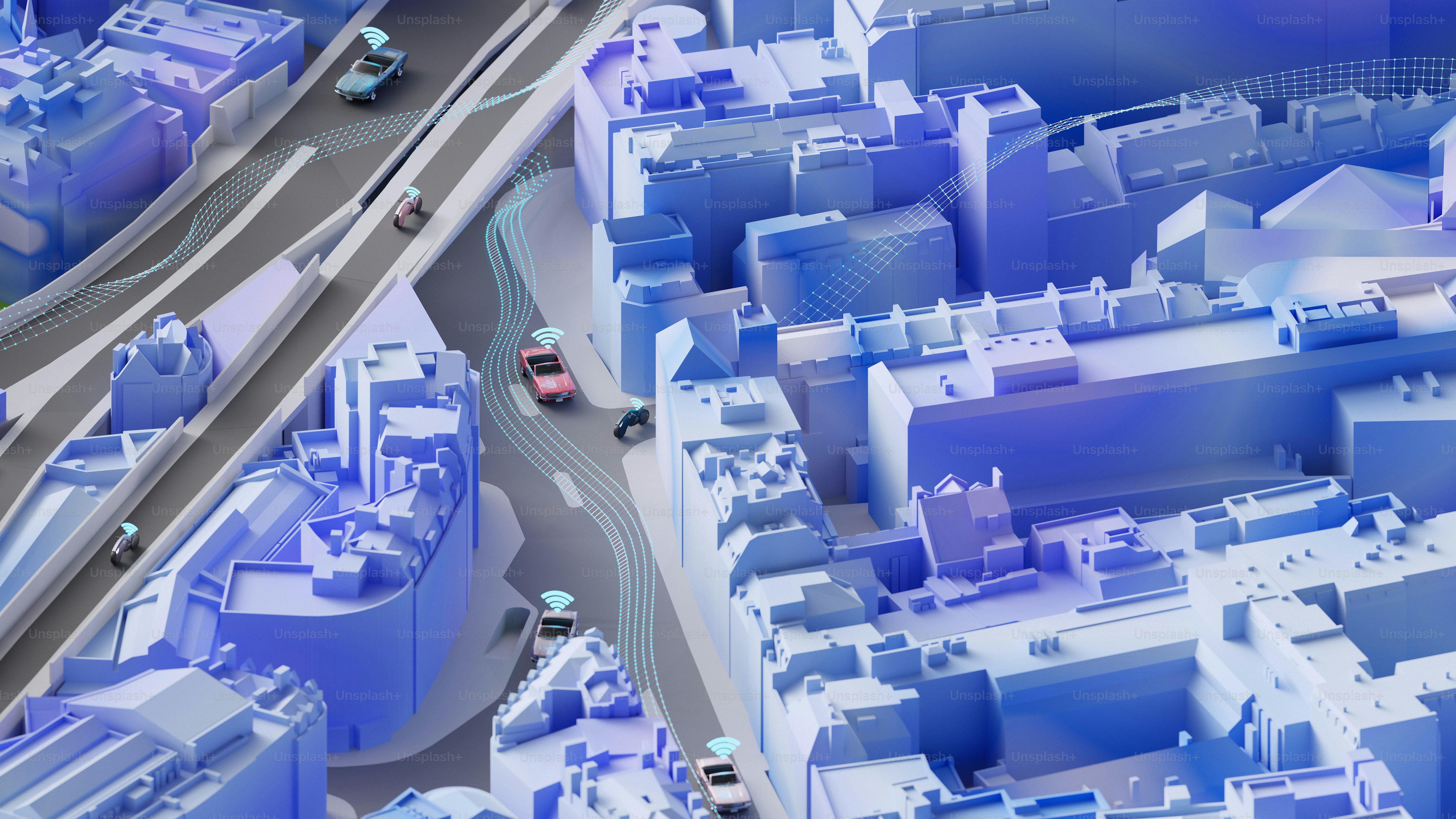 An aerial view of cars on a city street. photo – Technology Image on ...