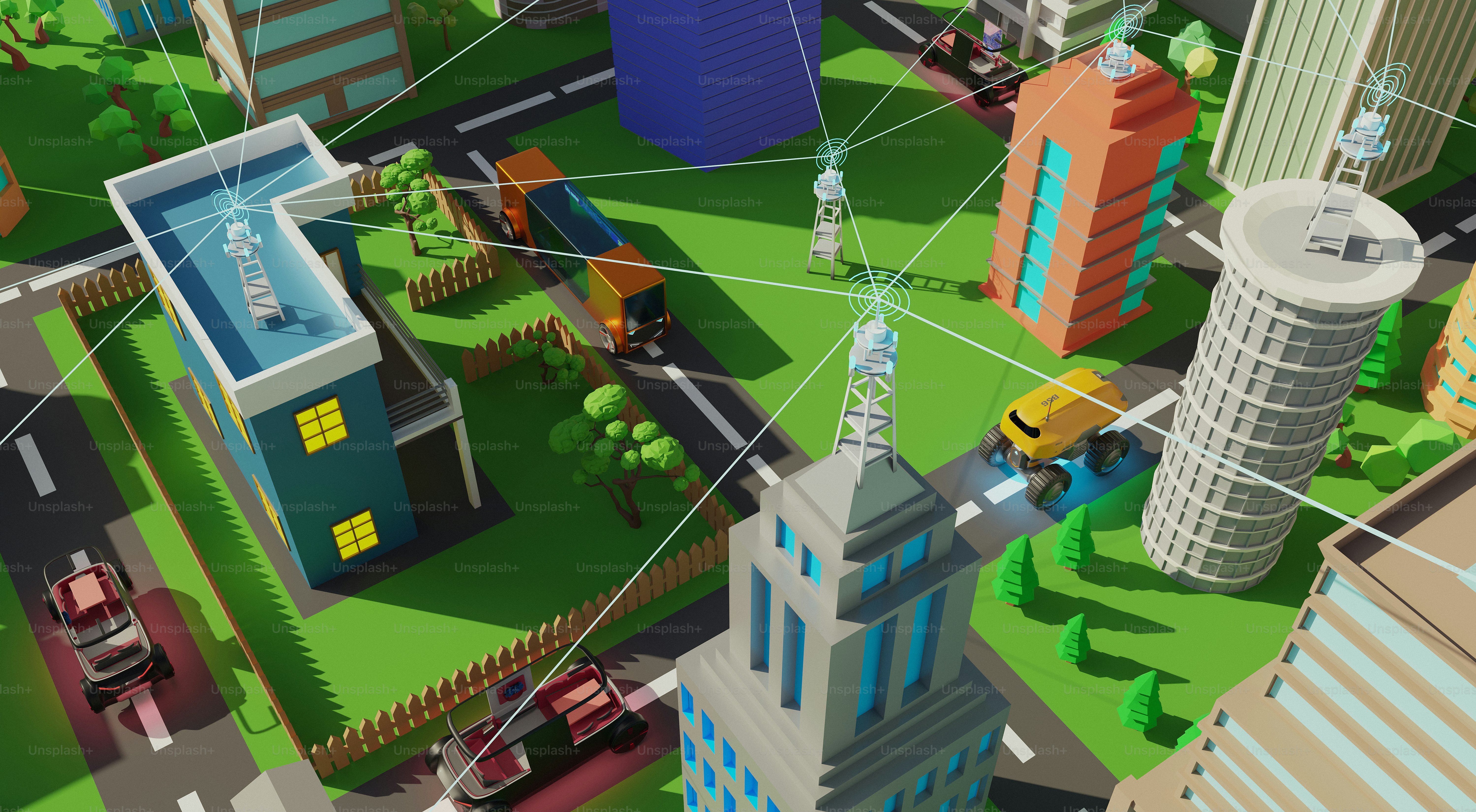 Cities interconnected by lines and buildings. photo – City Image on ...