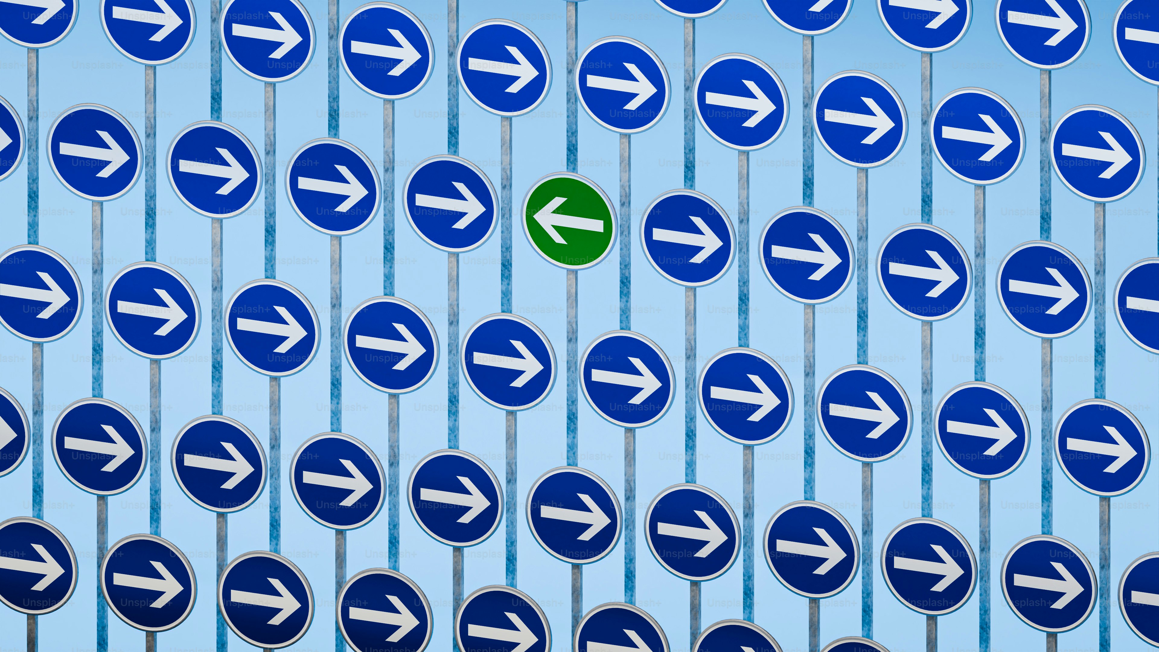 A different direction stands out from the crowd.