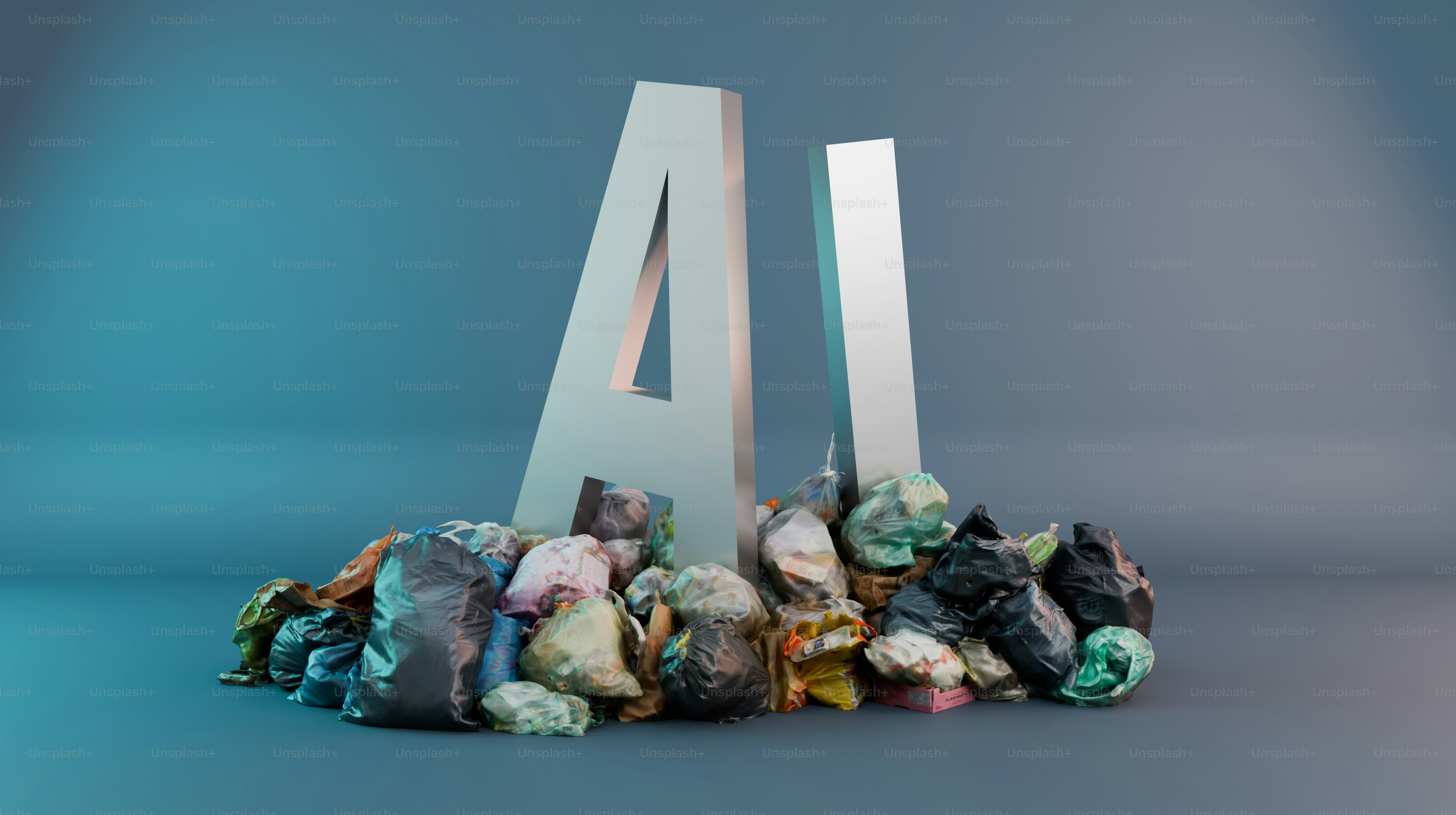 Ai is overwhelmed by a mountain of trash.