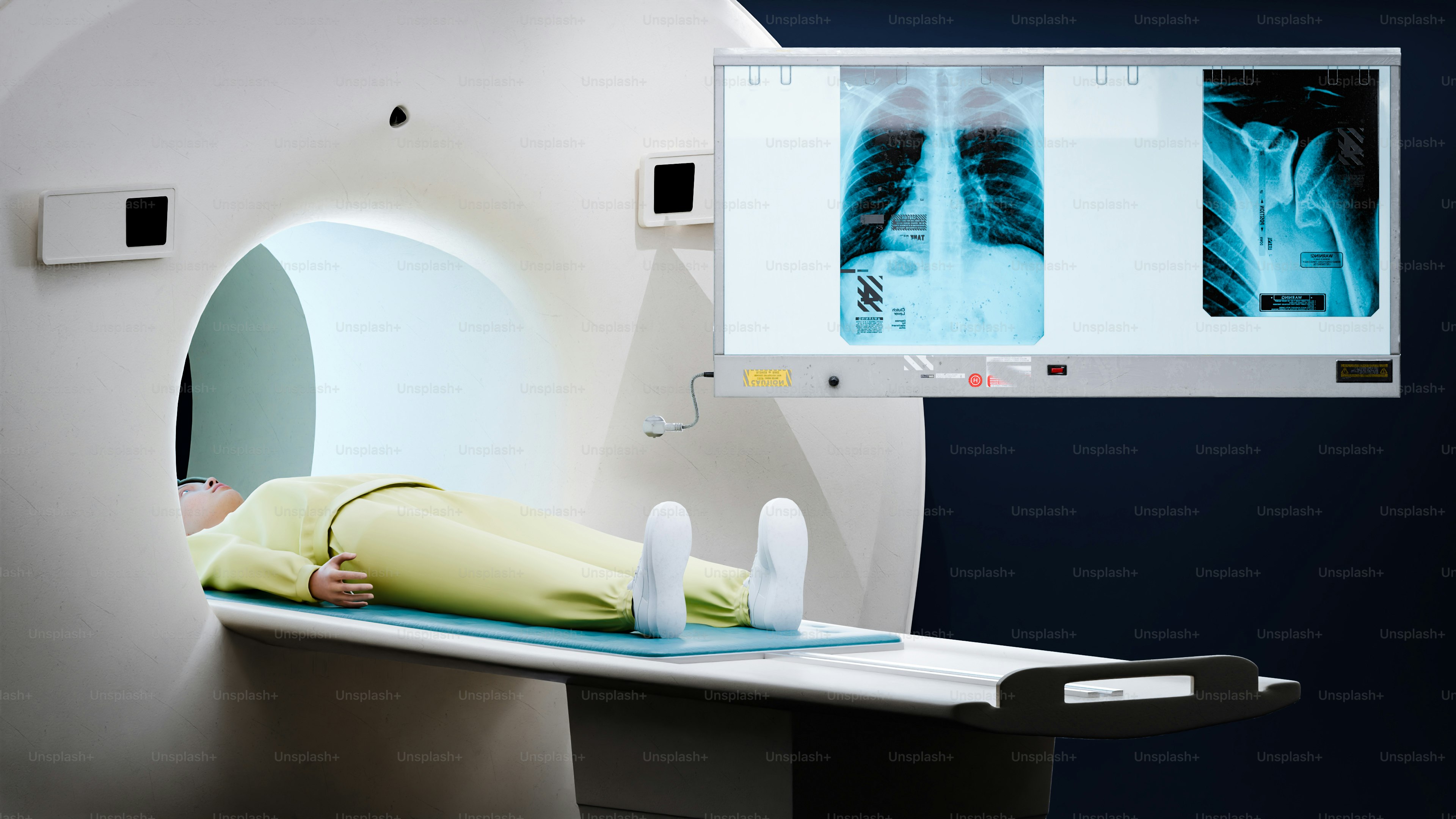 Um paciente é submetido a um exame de tomografia computadorizada.