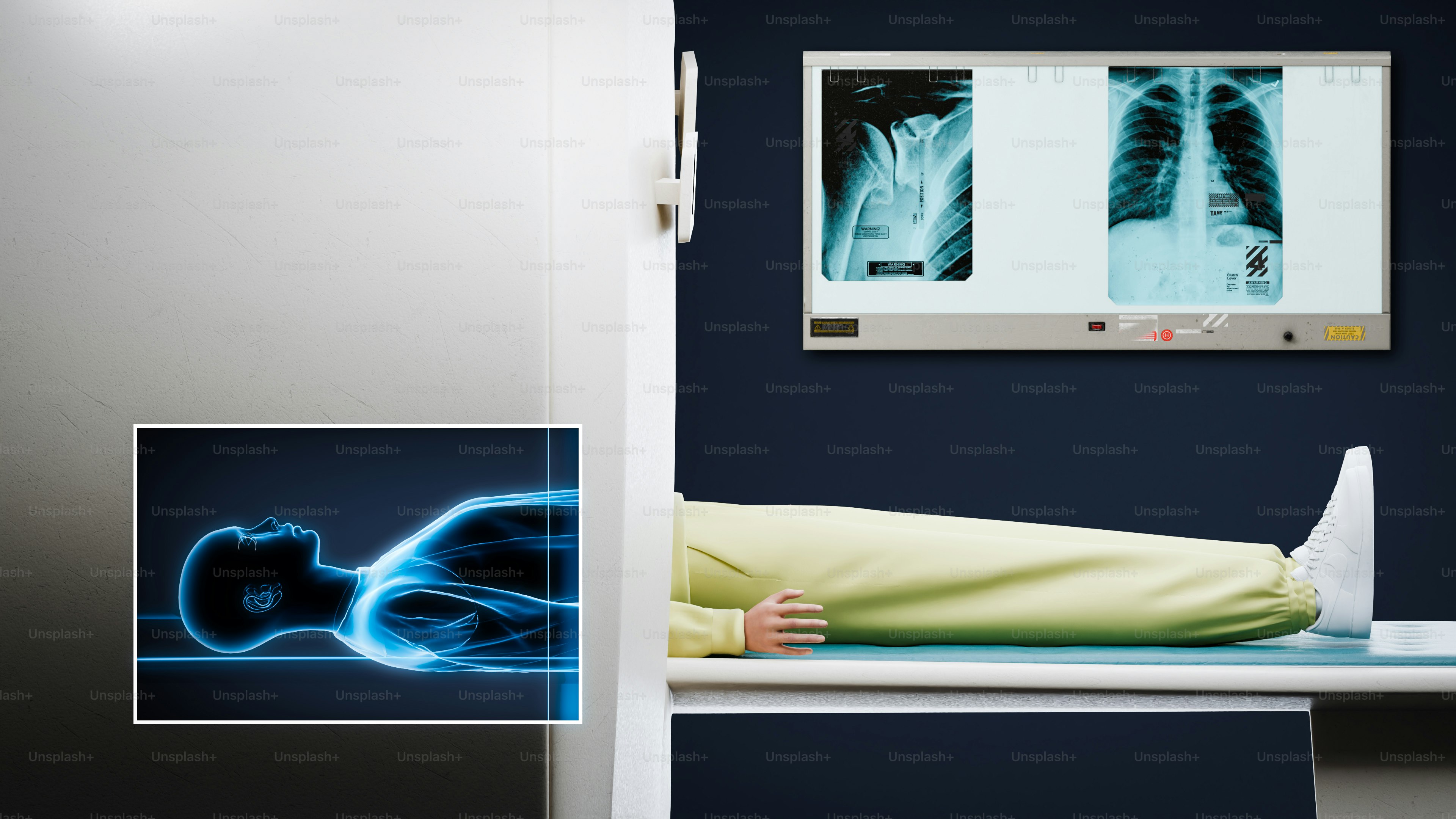 Um paciente é submetido a um exame de raio-x.