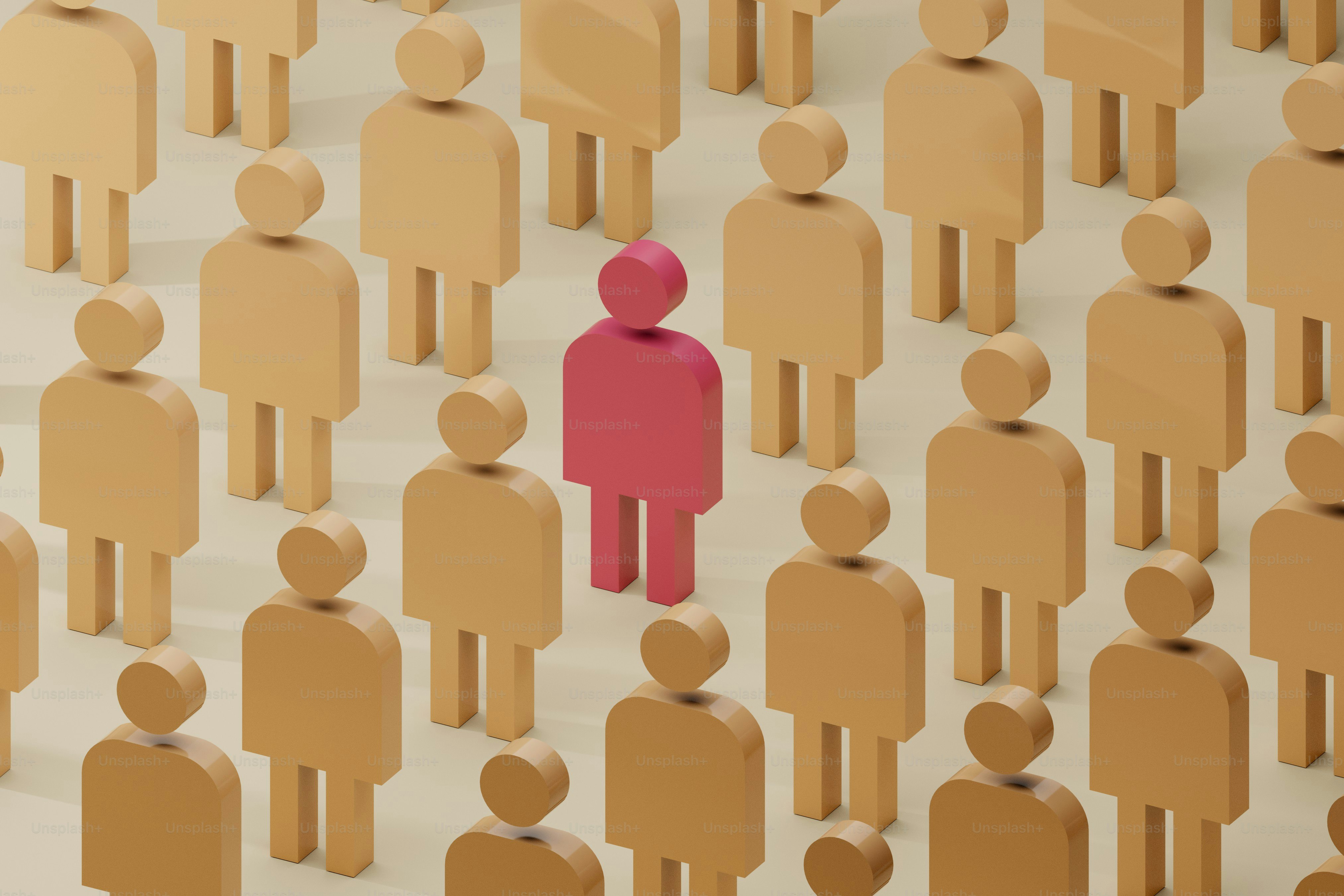 A red figure stands out from the crowd.