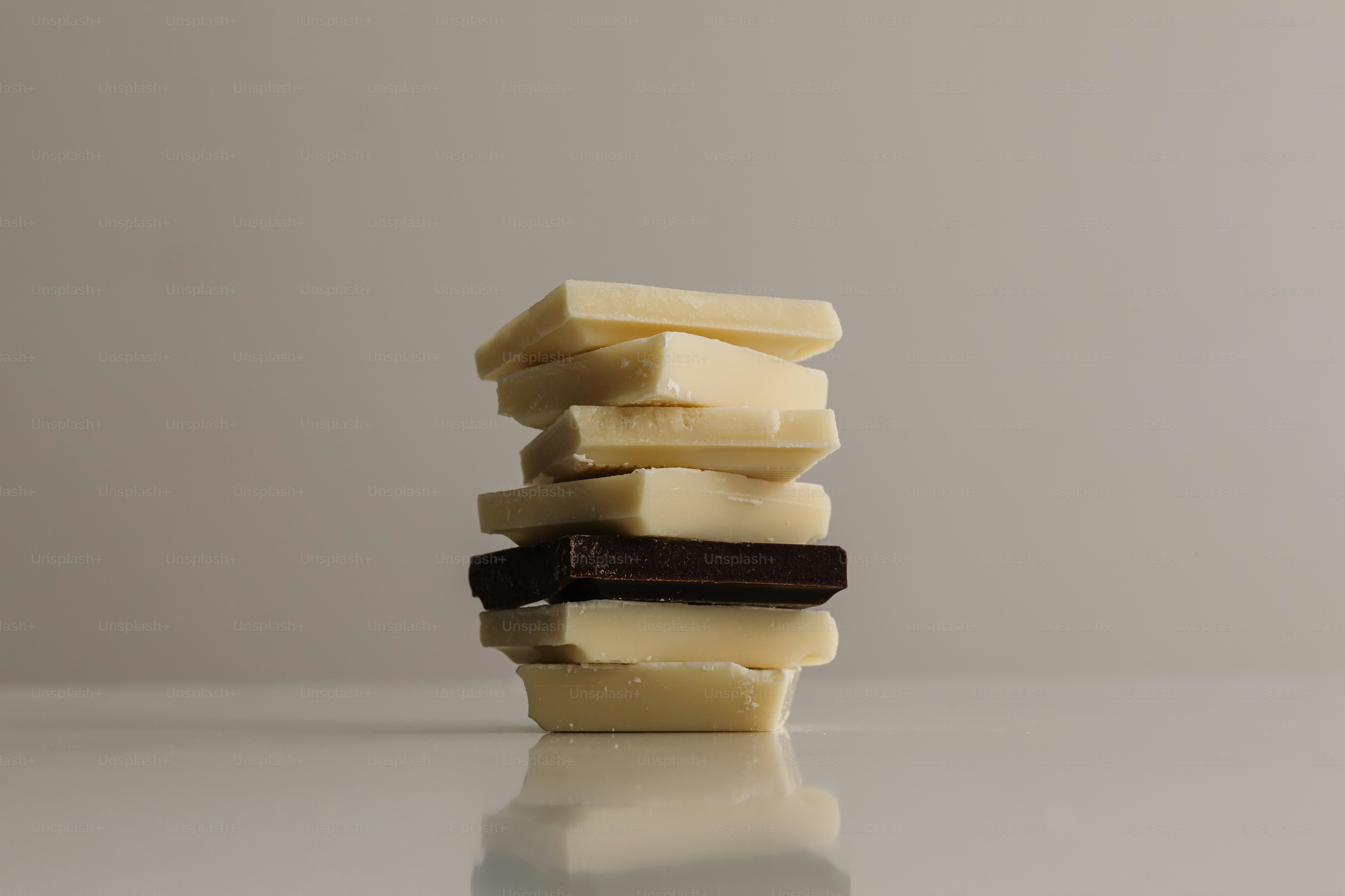 Chocolate stacked in varying shades.