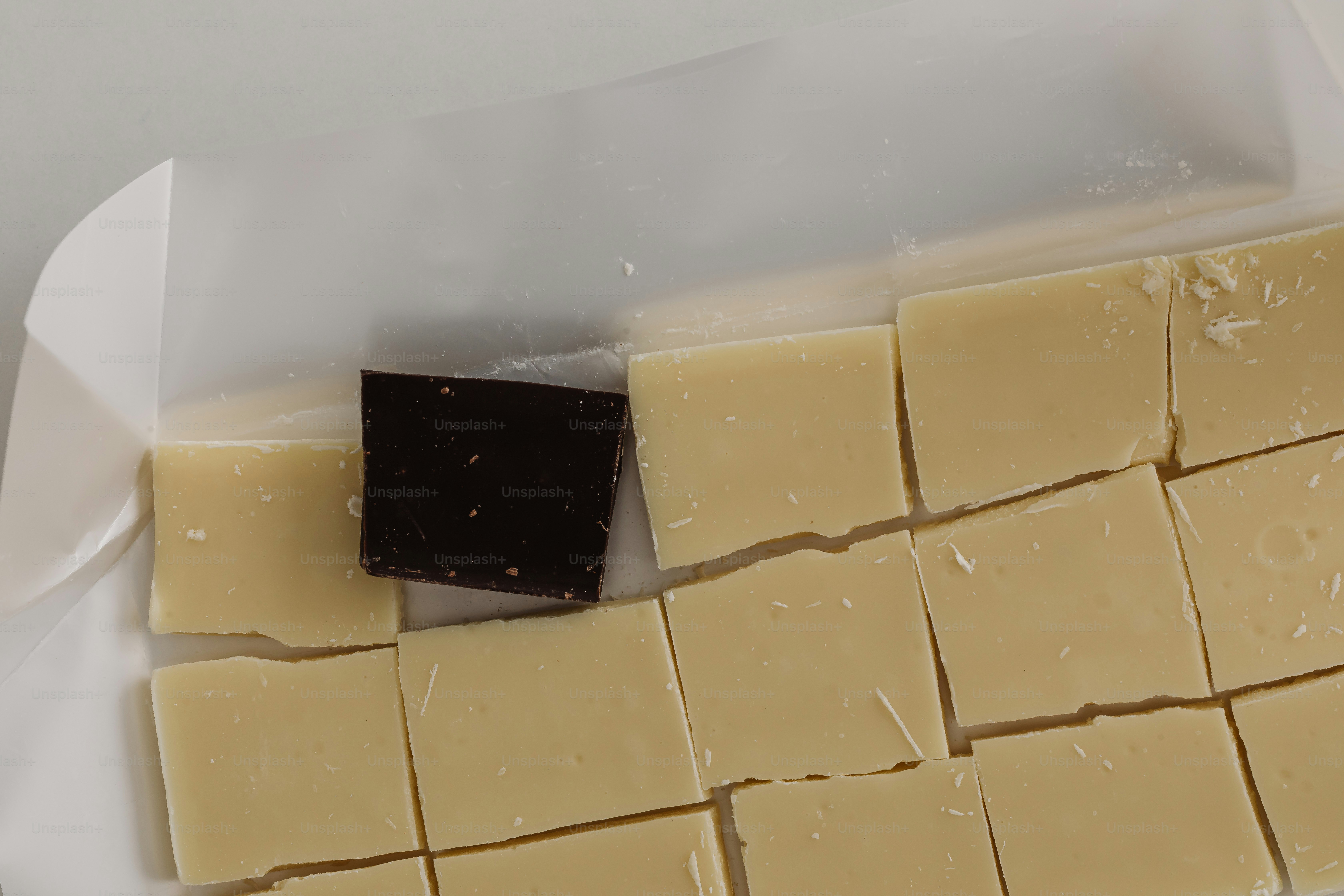 White fudge with a dark chocolate square.