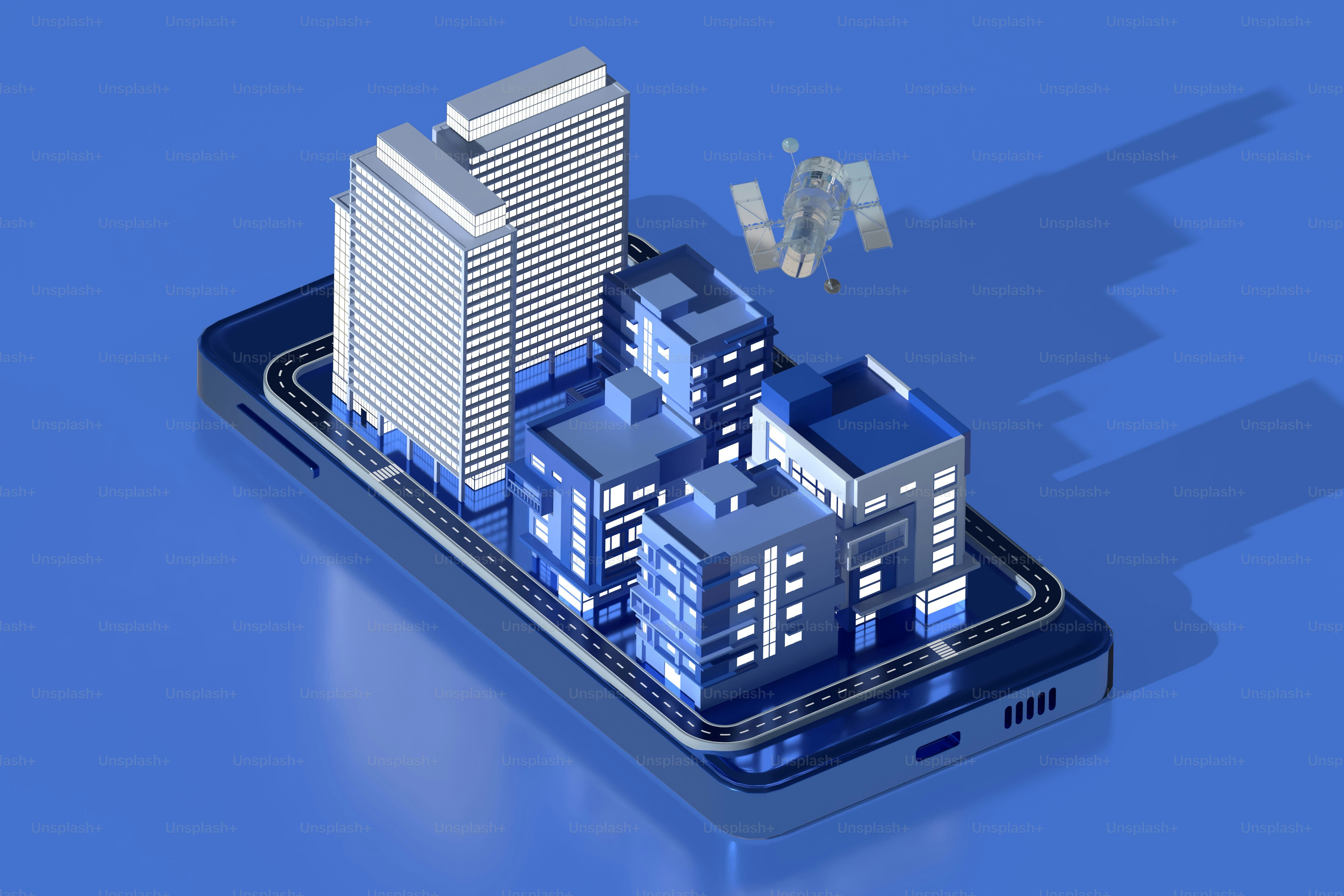 Buildings are connected by a digital network. photo – Abstract Image on ...