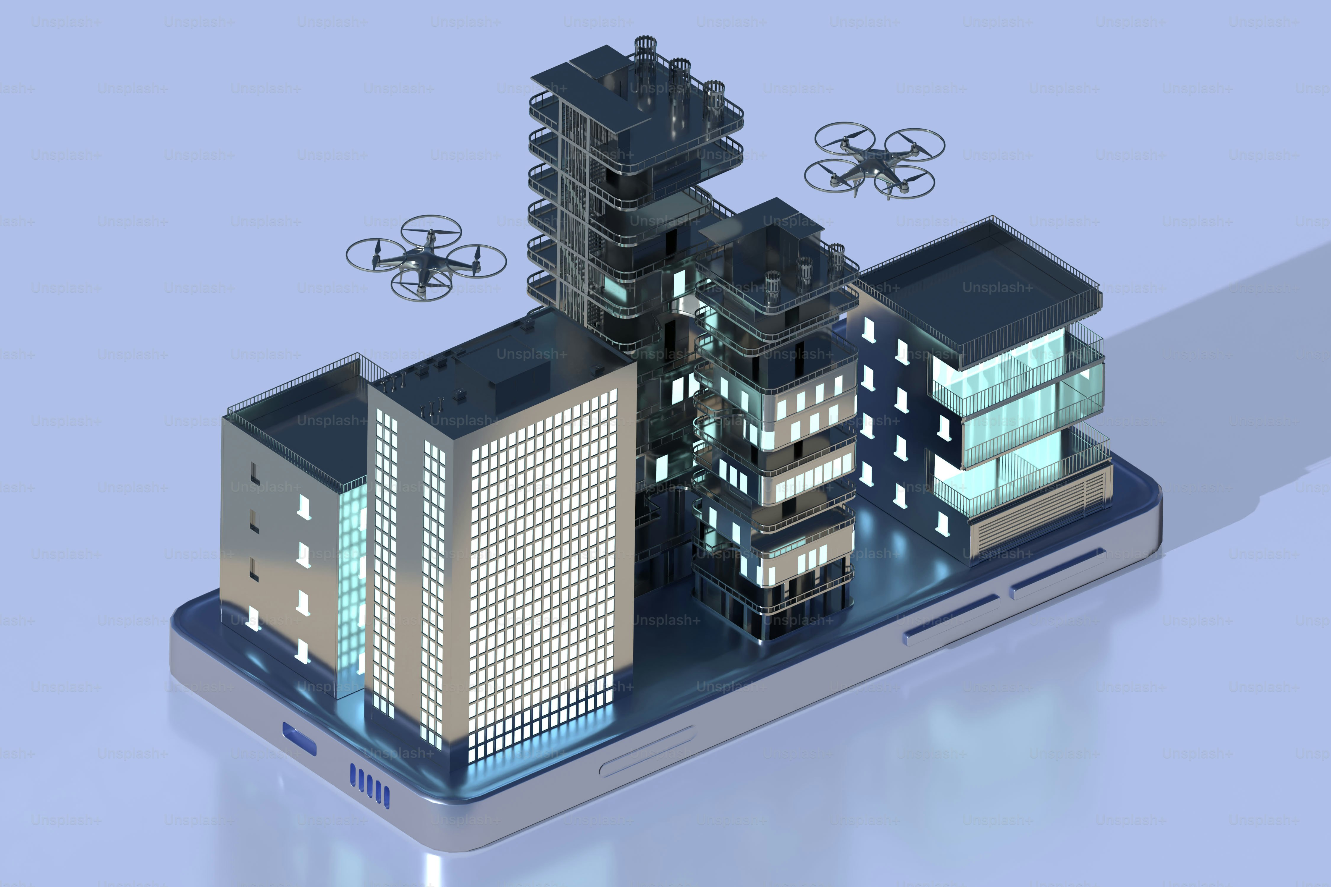 Stadtgebäude werden mit dem Smartphone gebaut.