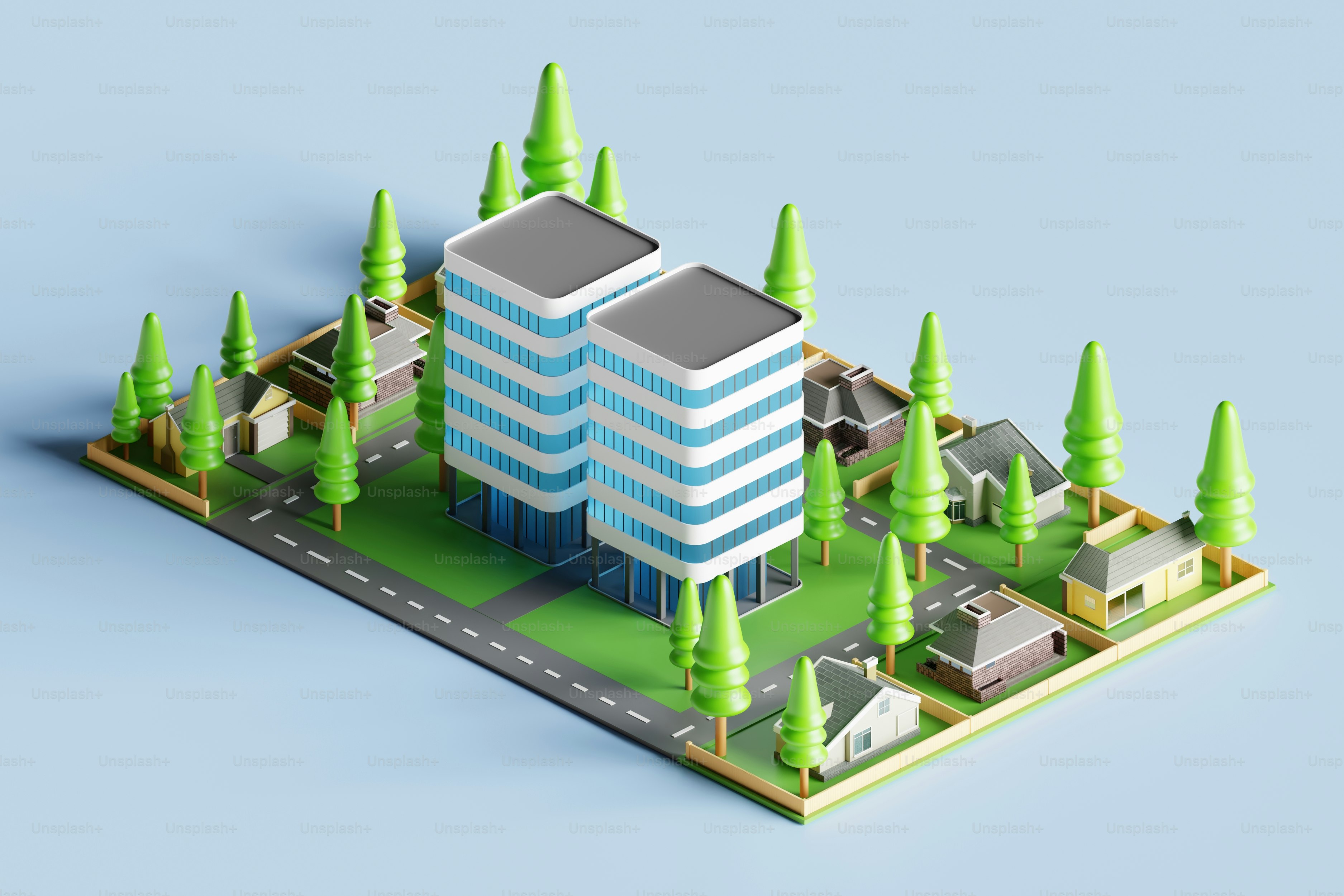 Une ville miniature est représentée dans une illustration colorée.