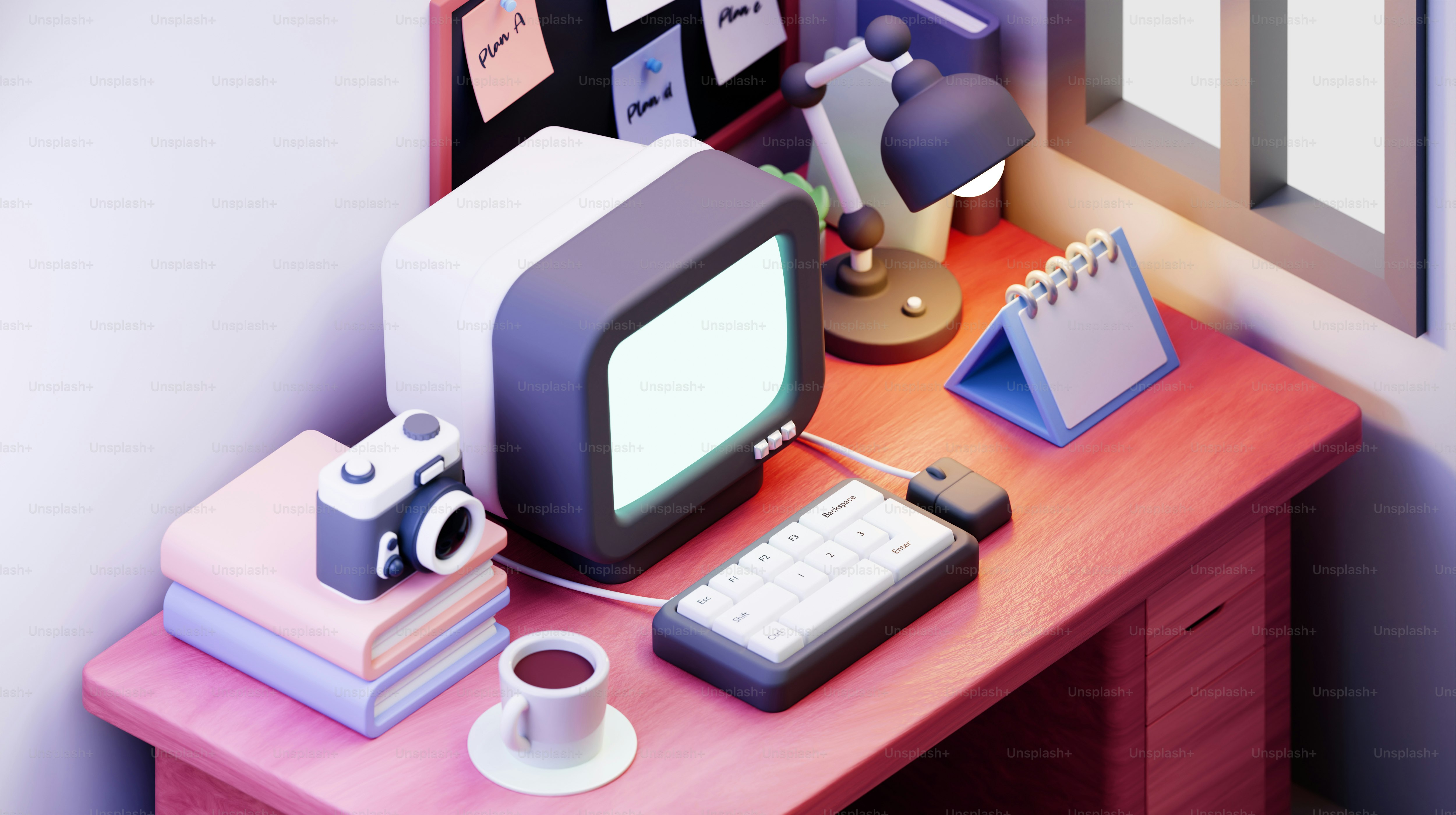 A cozy desk space with retro computer.