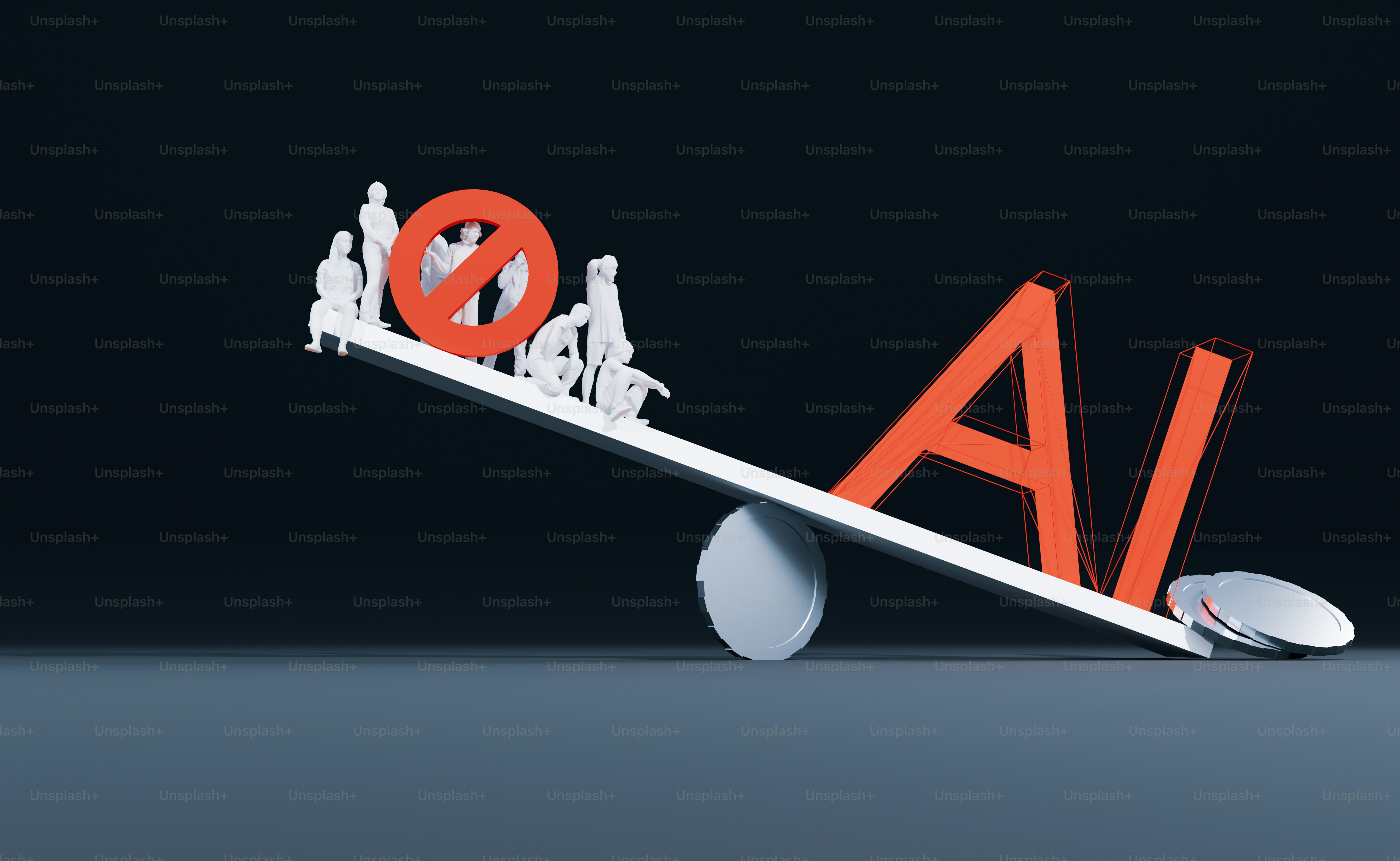 Ai está substituindo os humanos, conforme descrito em uma balança.