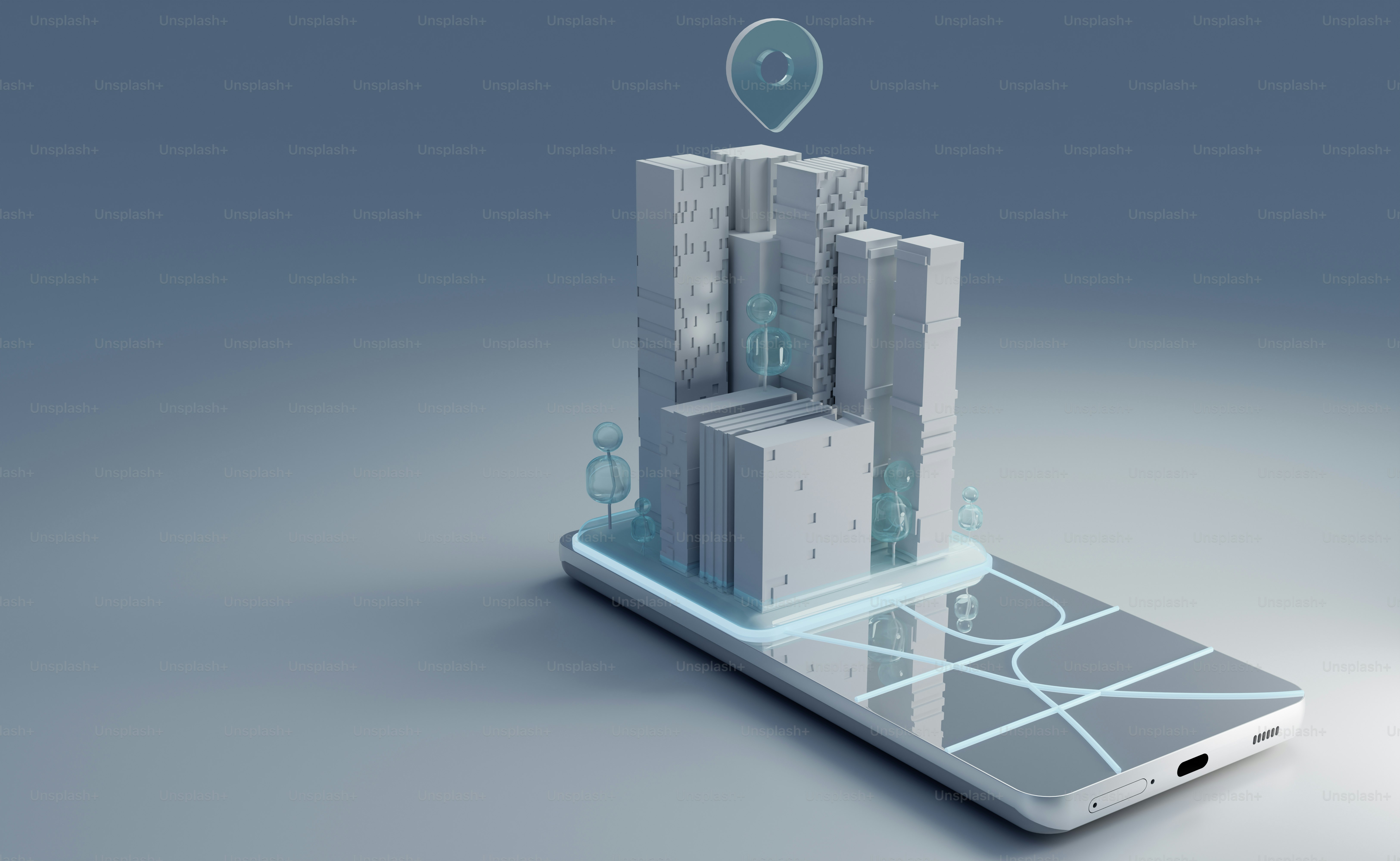 Building on a phone with location marker.