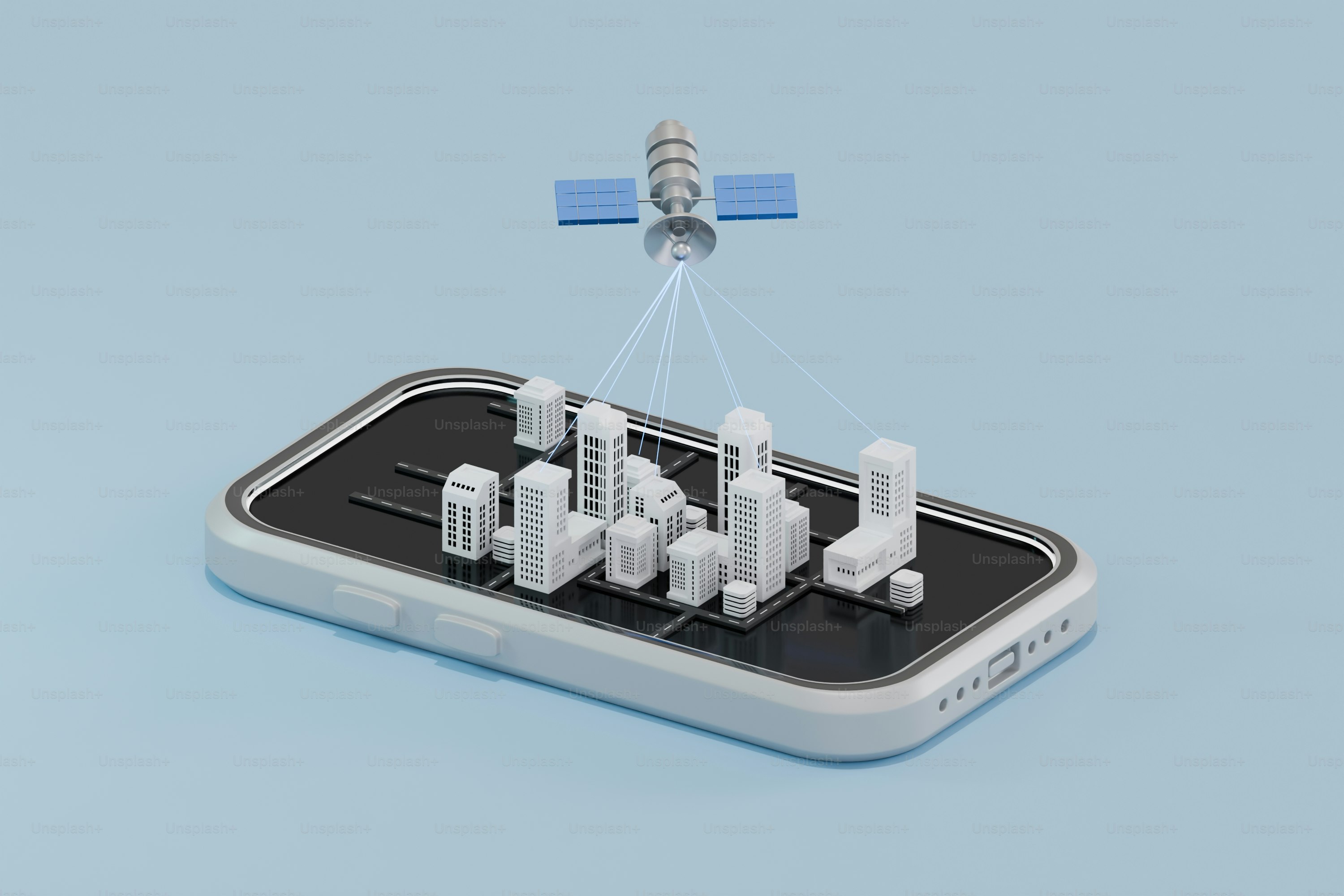 Satellite technology providing data to smartphone-based city.