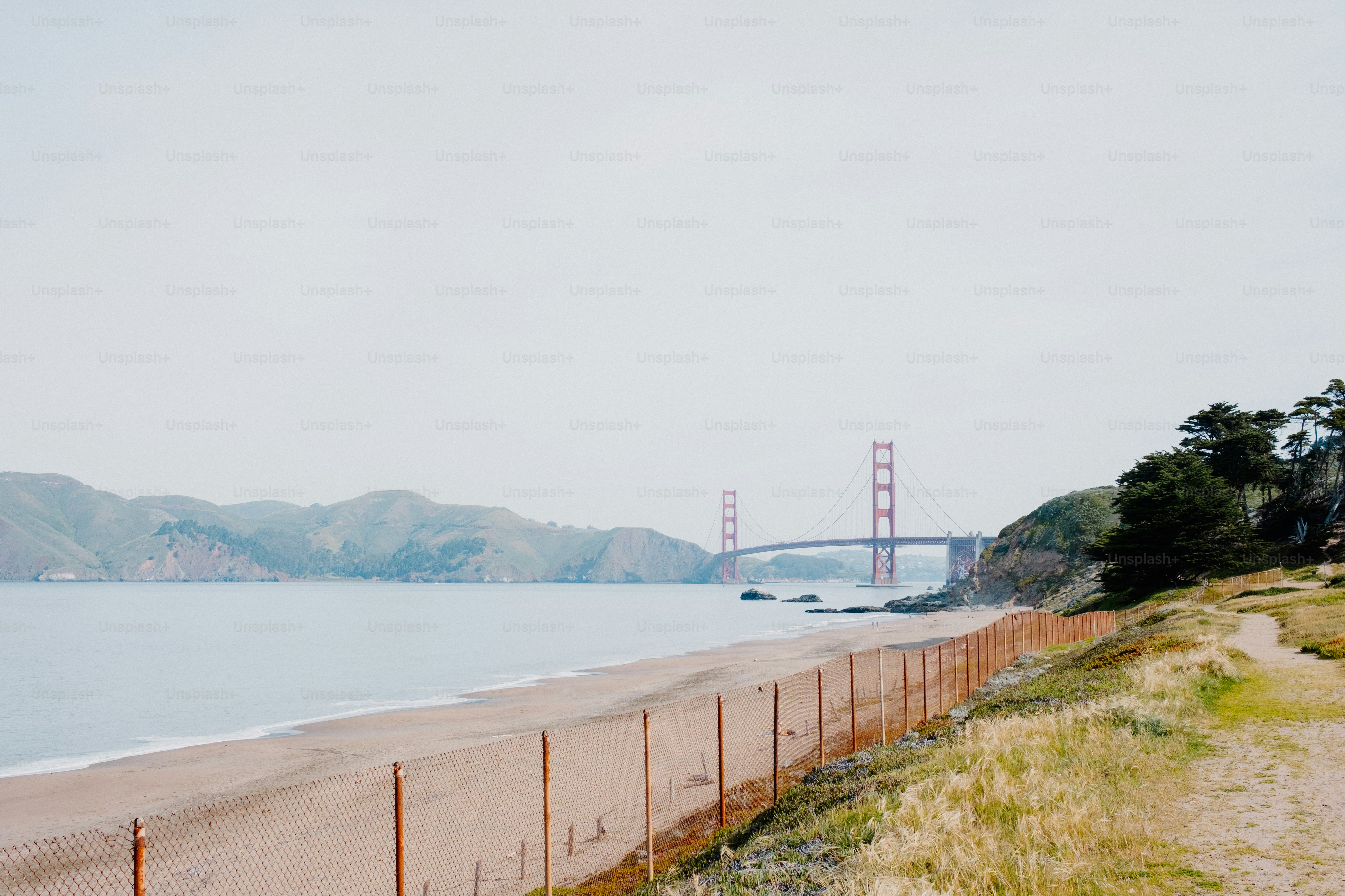 Le pont du Golden Gate se trouve sur une plage paisible.