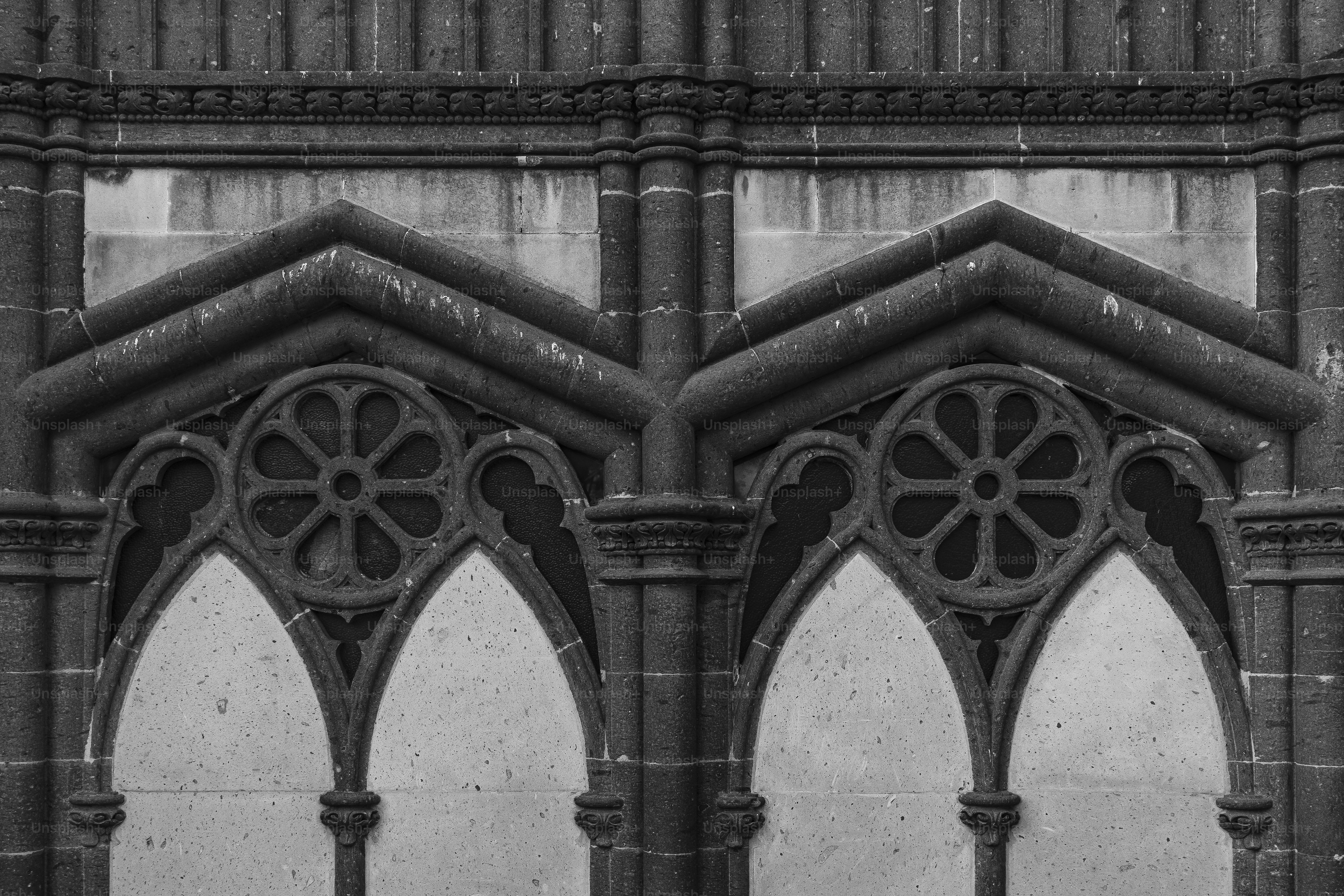 Gothic archways with detailed stone carvings.