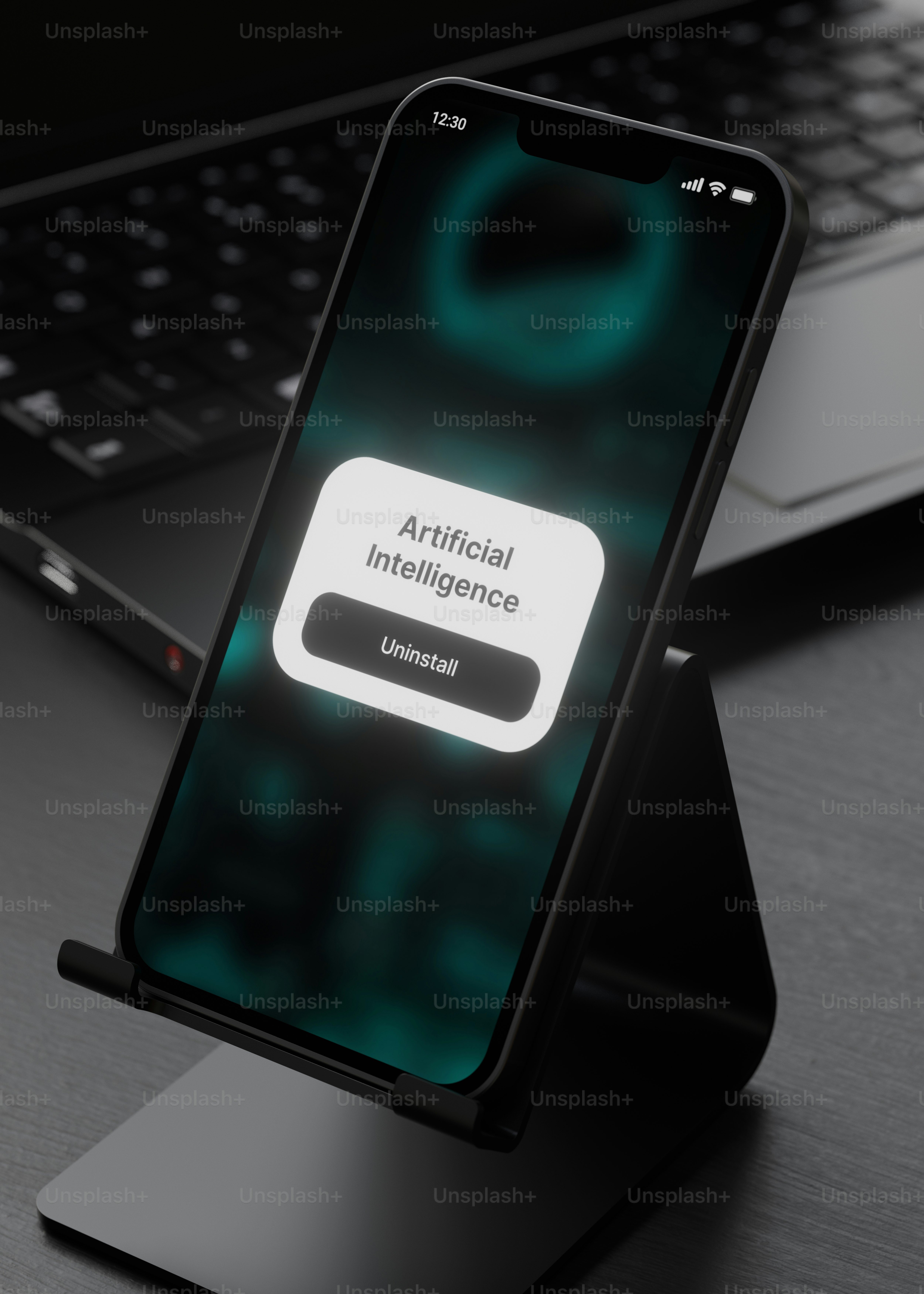 Phone displays an artificial intelligence uninstall prompt.