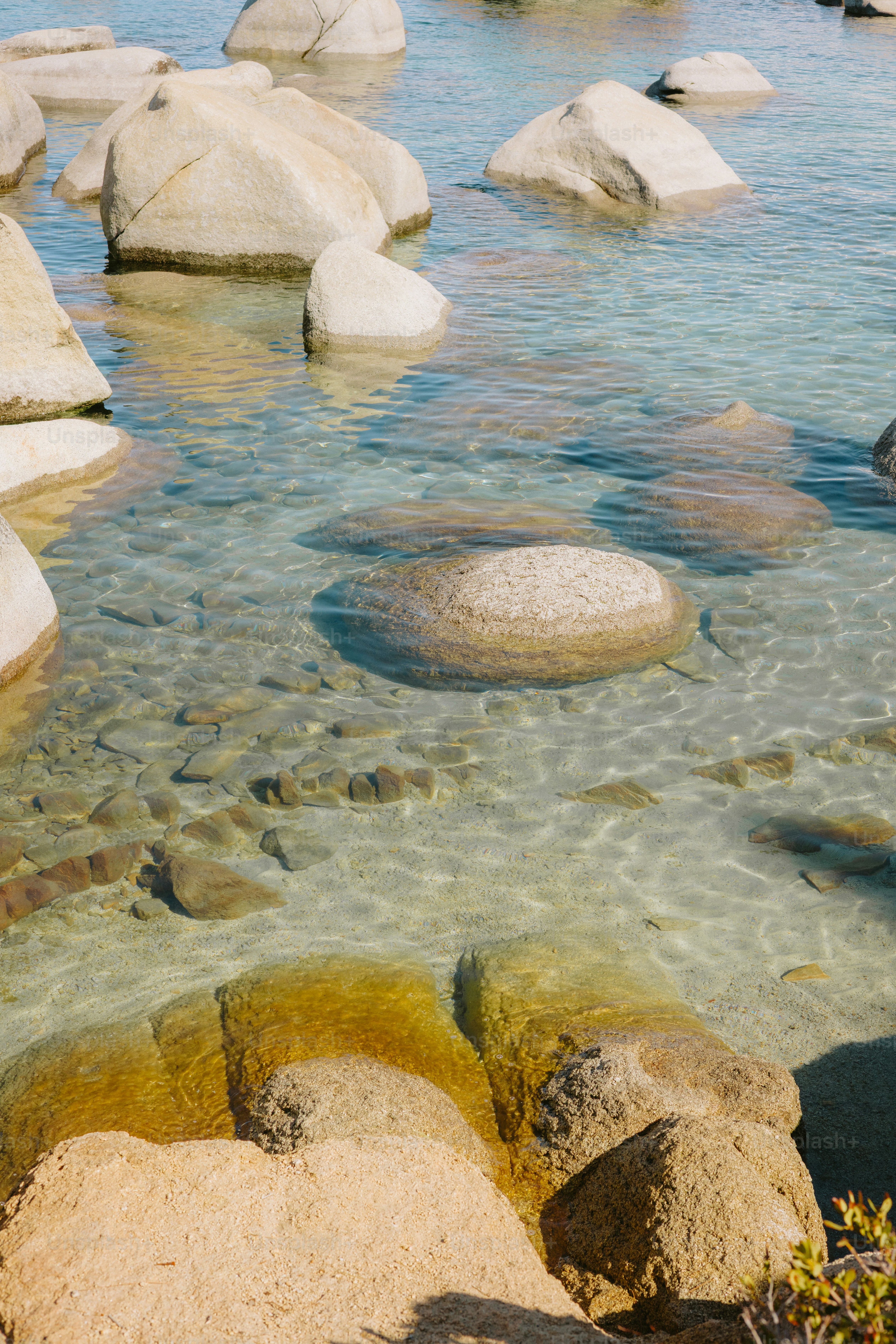 Clear water reveals rocks in the ocean. photo – Lake Image on Unsplash