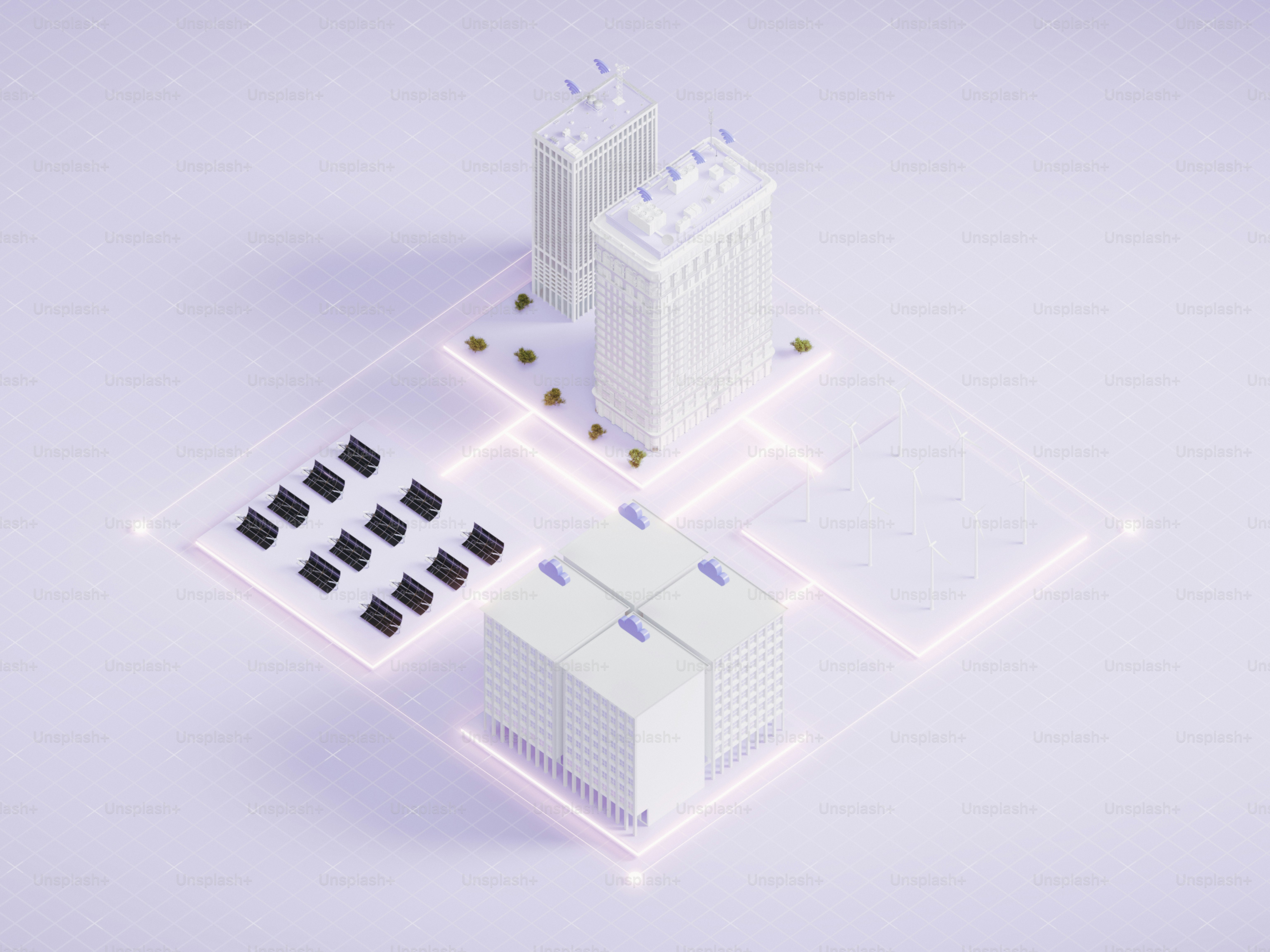 An isometric view of a smart city concept.