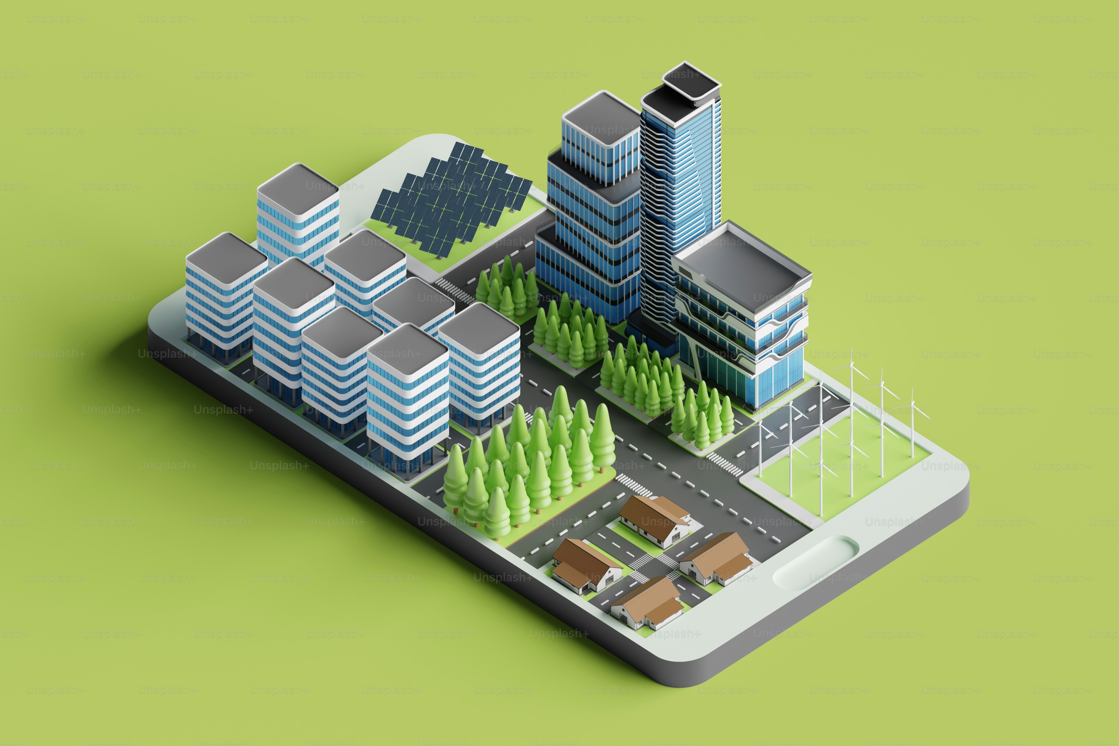 Un concepto de ciudad inteligente mostrado en un teléfono.