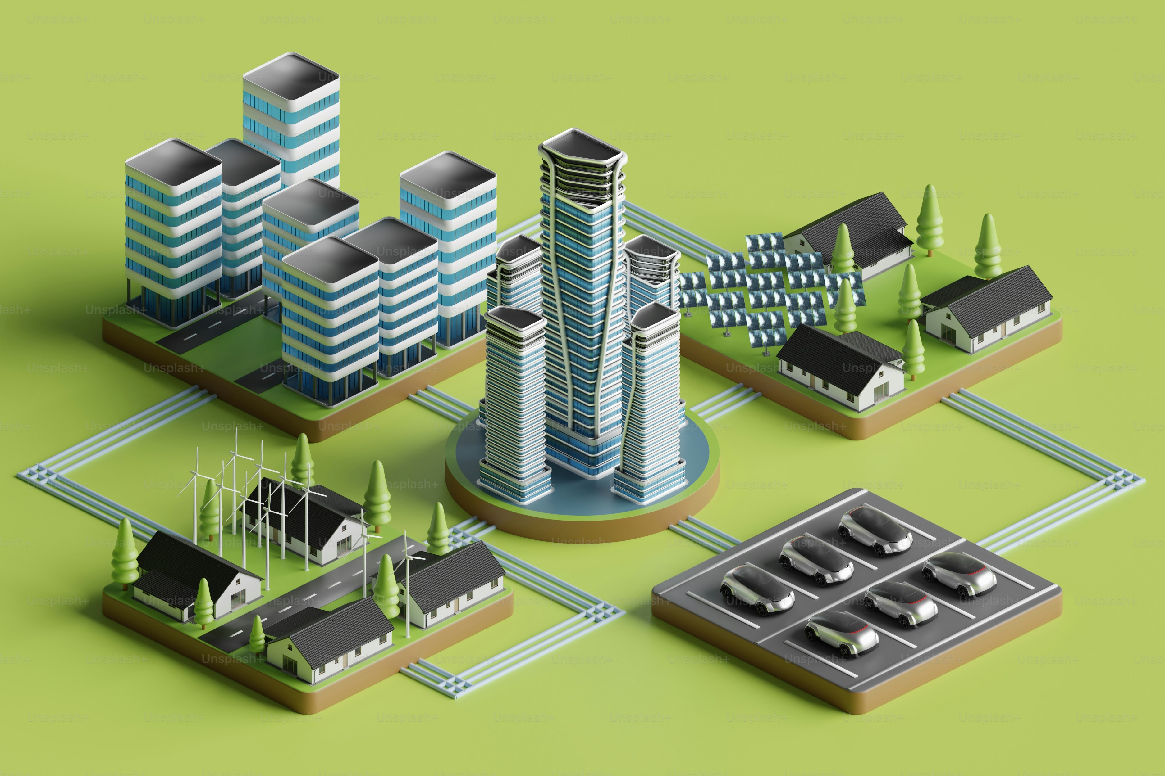 Isometric view of an urban sustainable city.