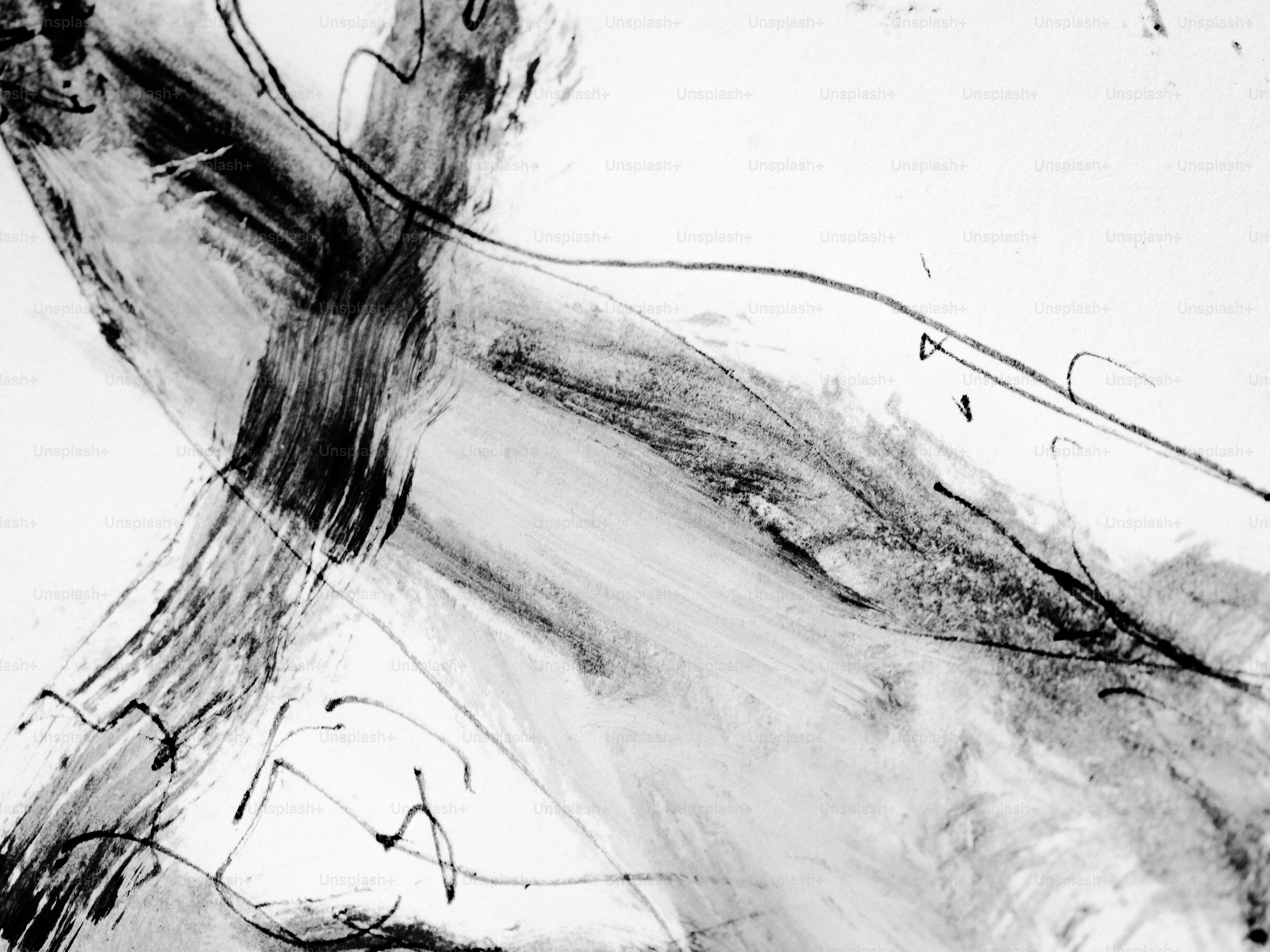 Abstract black and white artwork with brushstrokes.