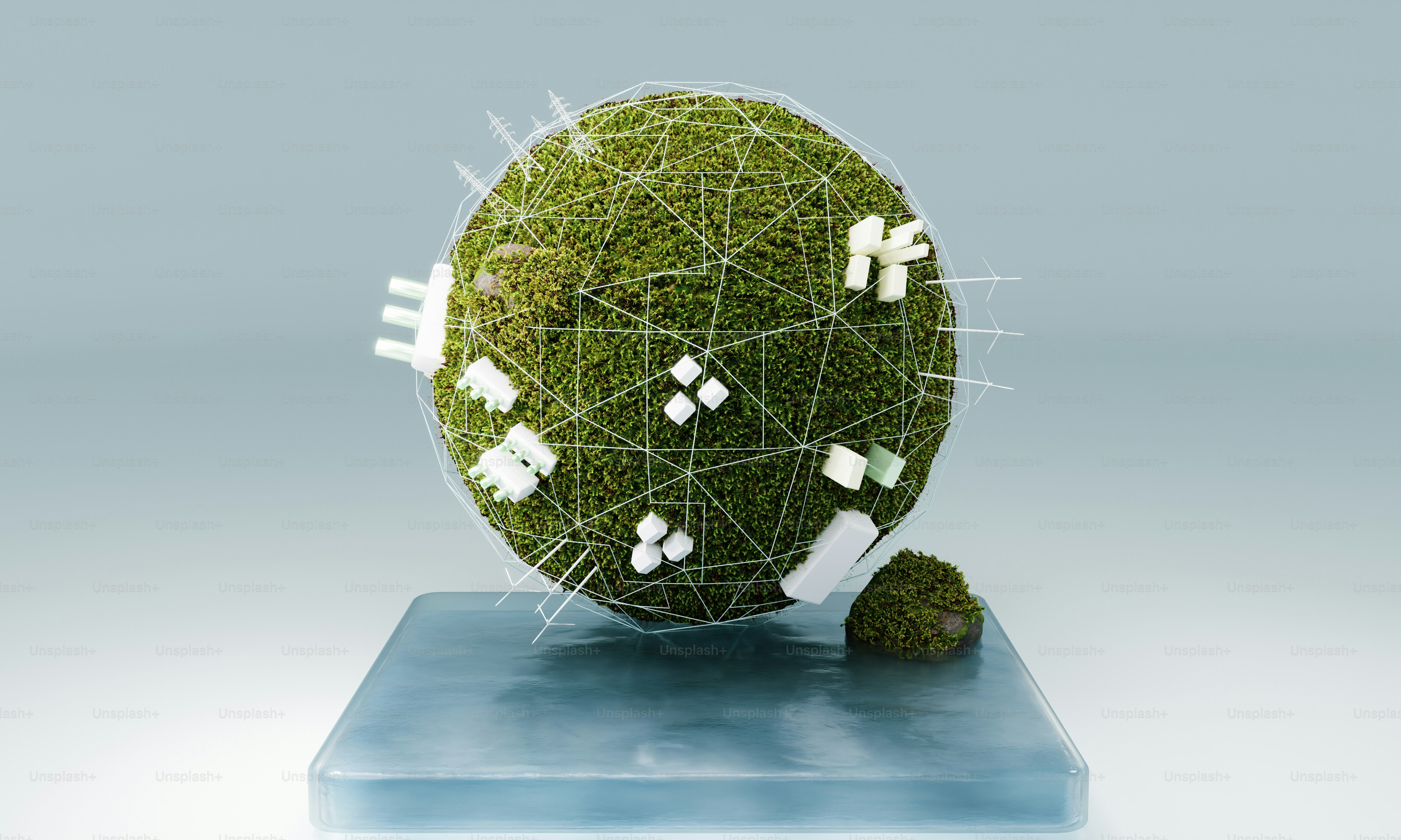 A globe-like object with added structures.