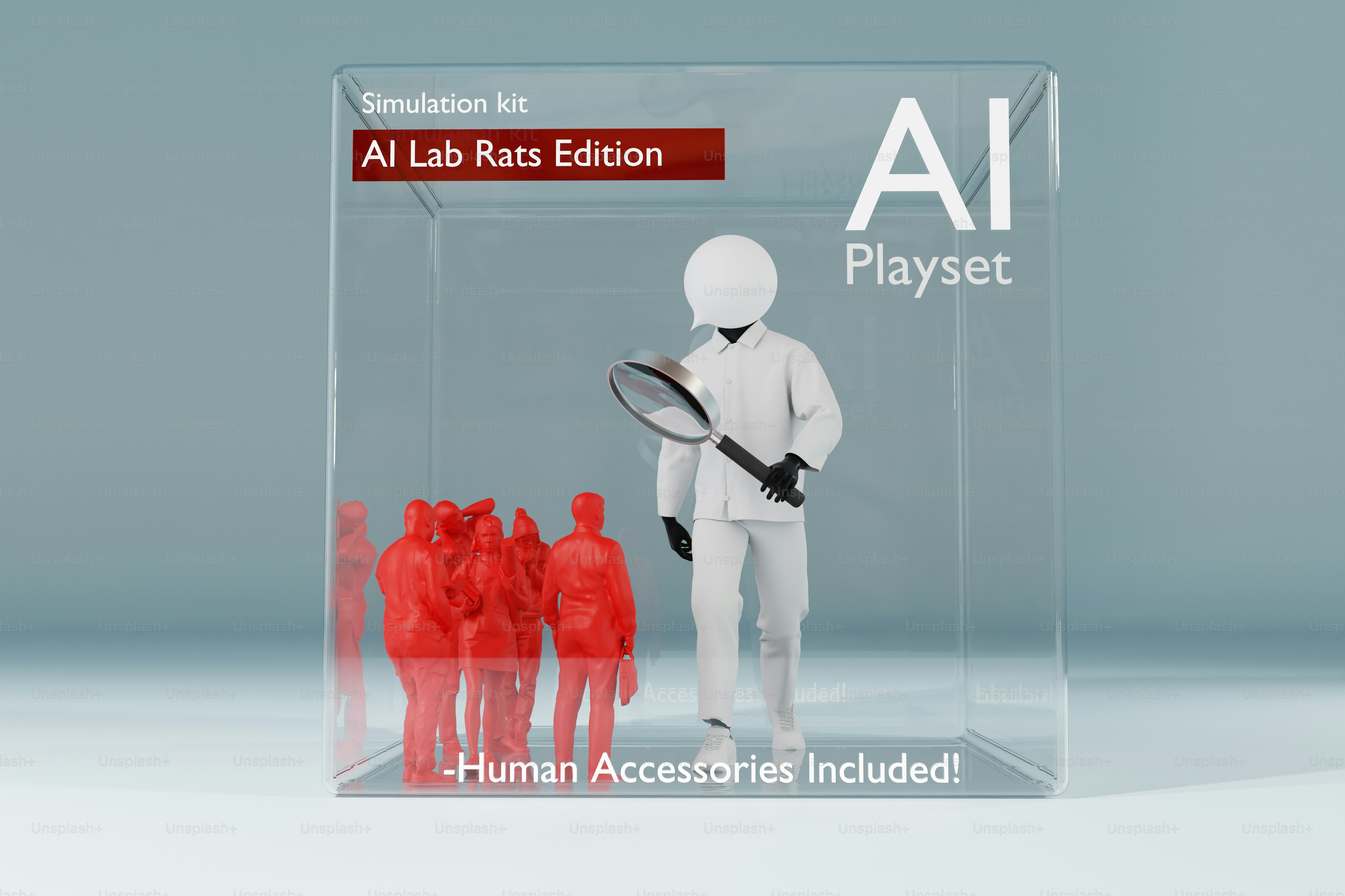 Ai playset includes human accessories inside a box.