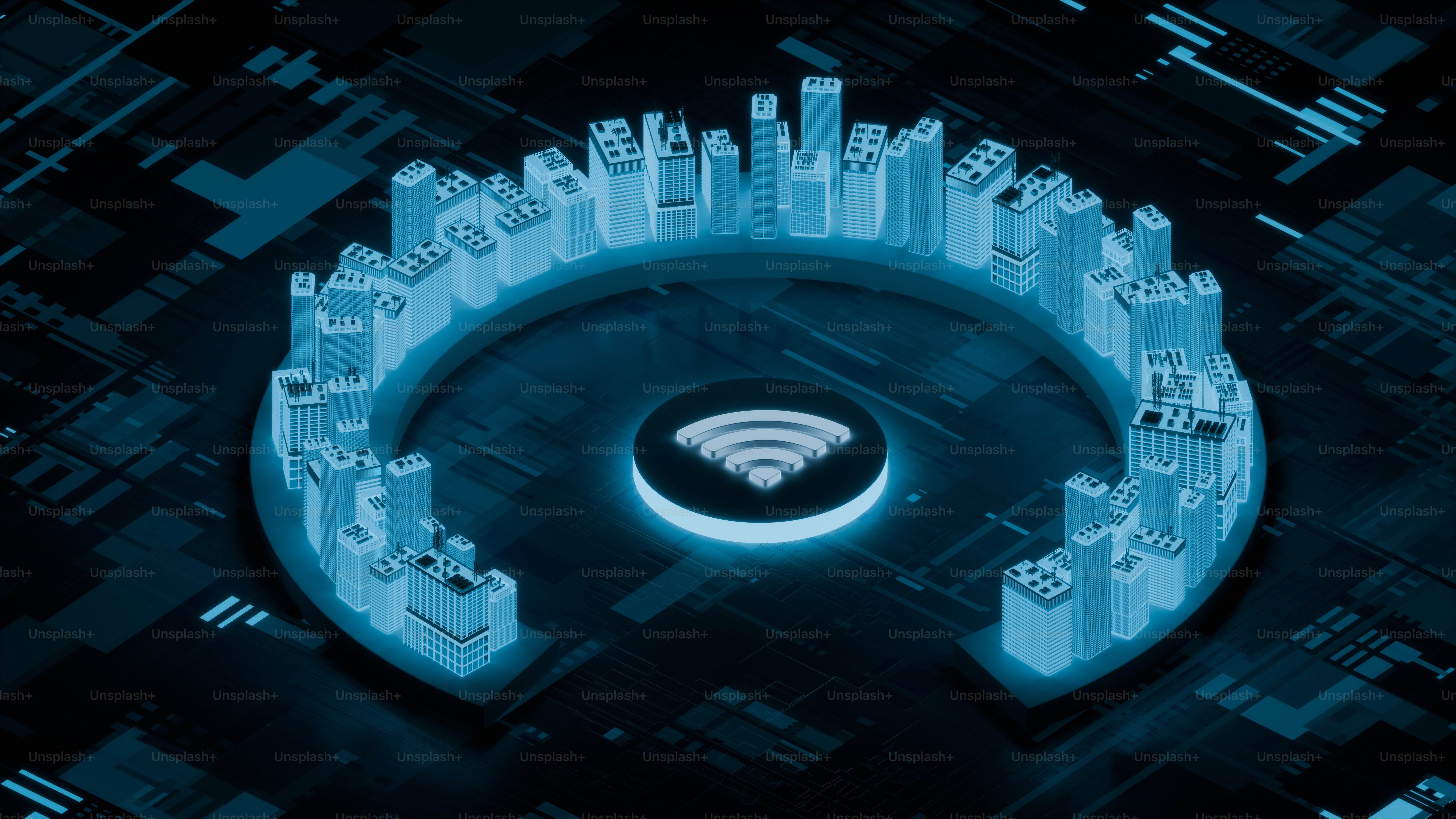 Cidade digital conectada por sinal wi-fi.