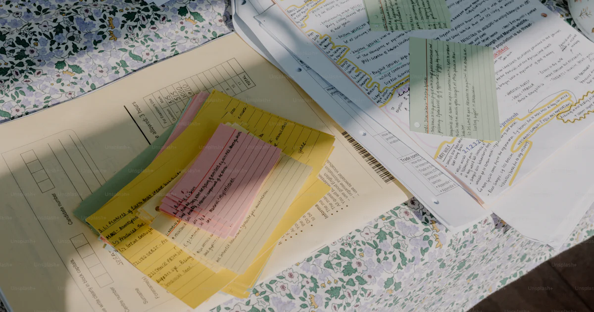 Sticky Notes Documents Papers, sticky notes, and documents are laid on the table. photo ...