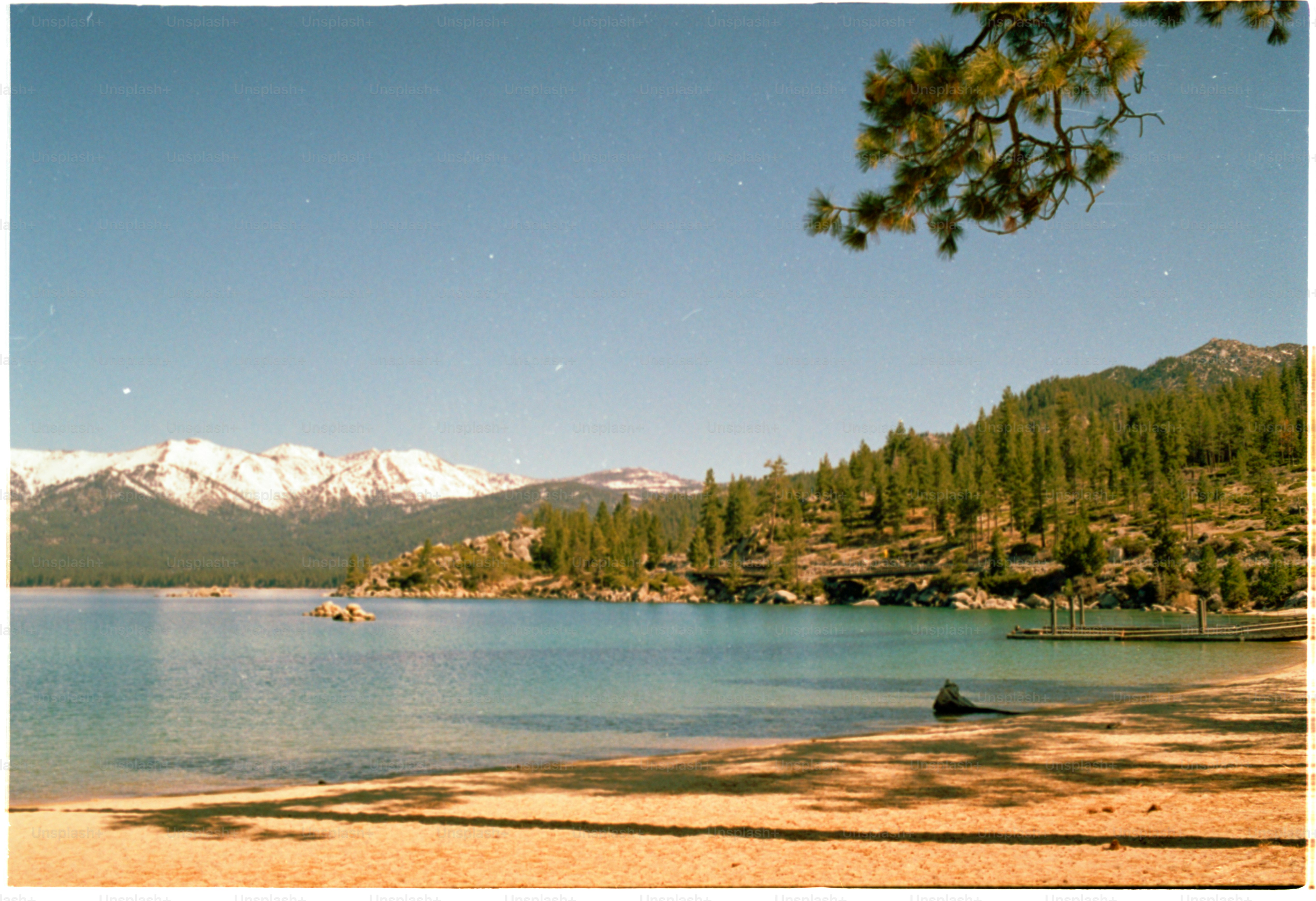 Scenic lake view with mountains and trees. photo – California Image on ...