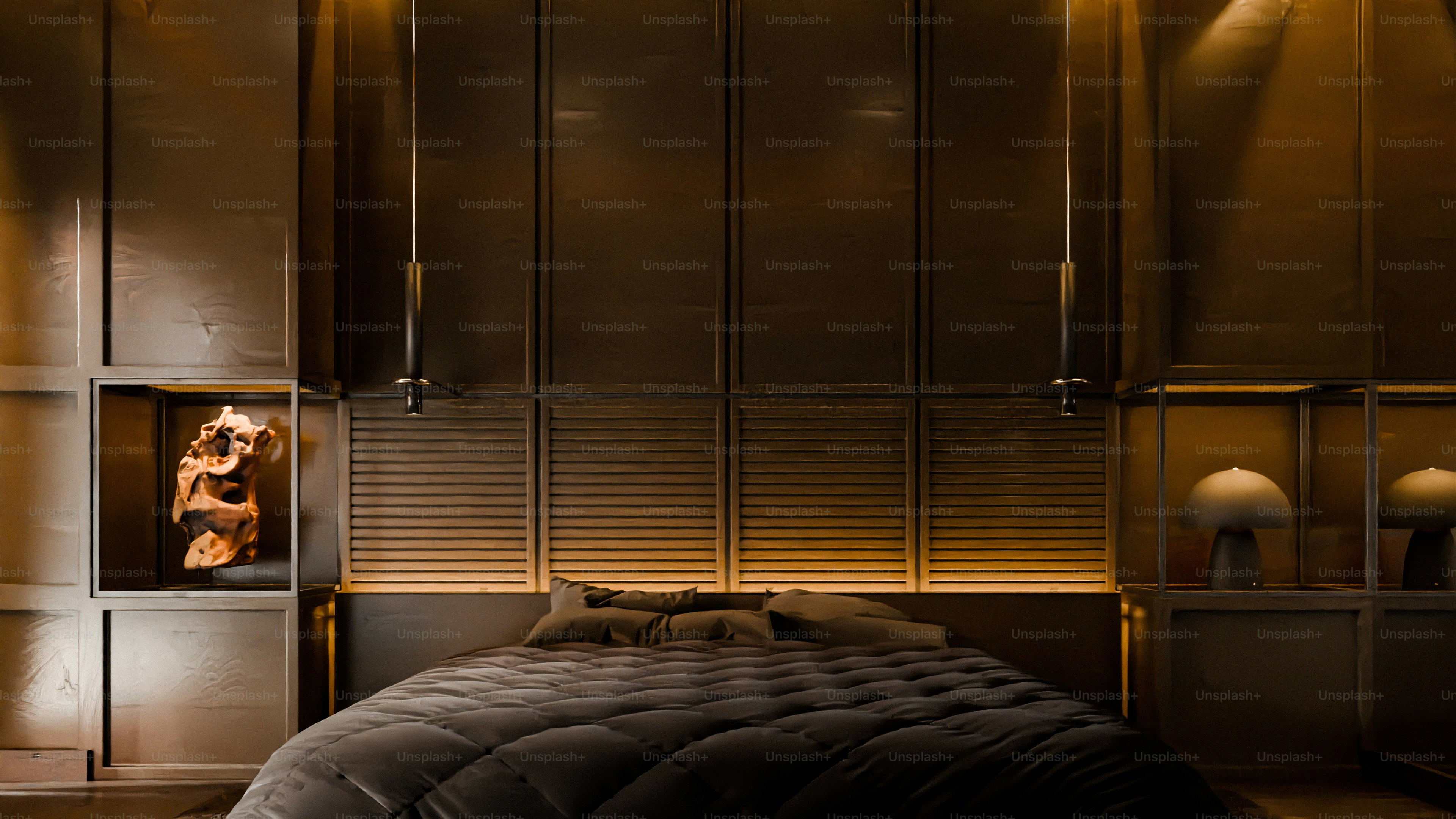 Cozy bedroom with a modern and luxurious design. photo – Art Image on  Unsplash, image size:3000x1688