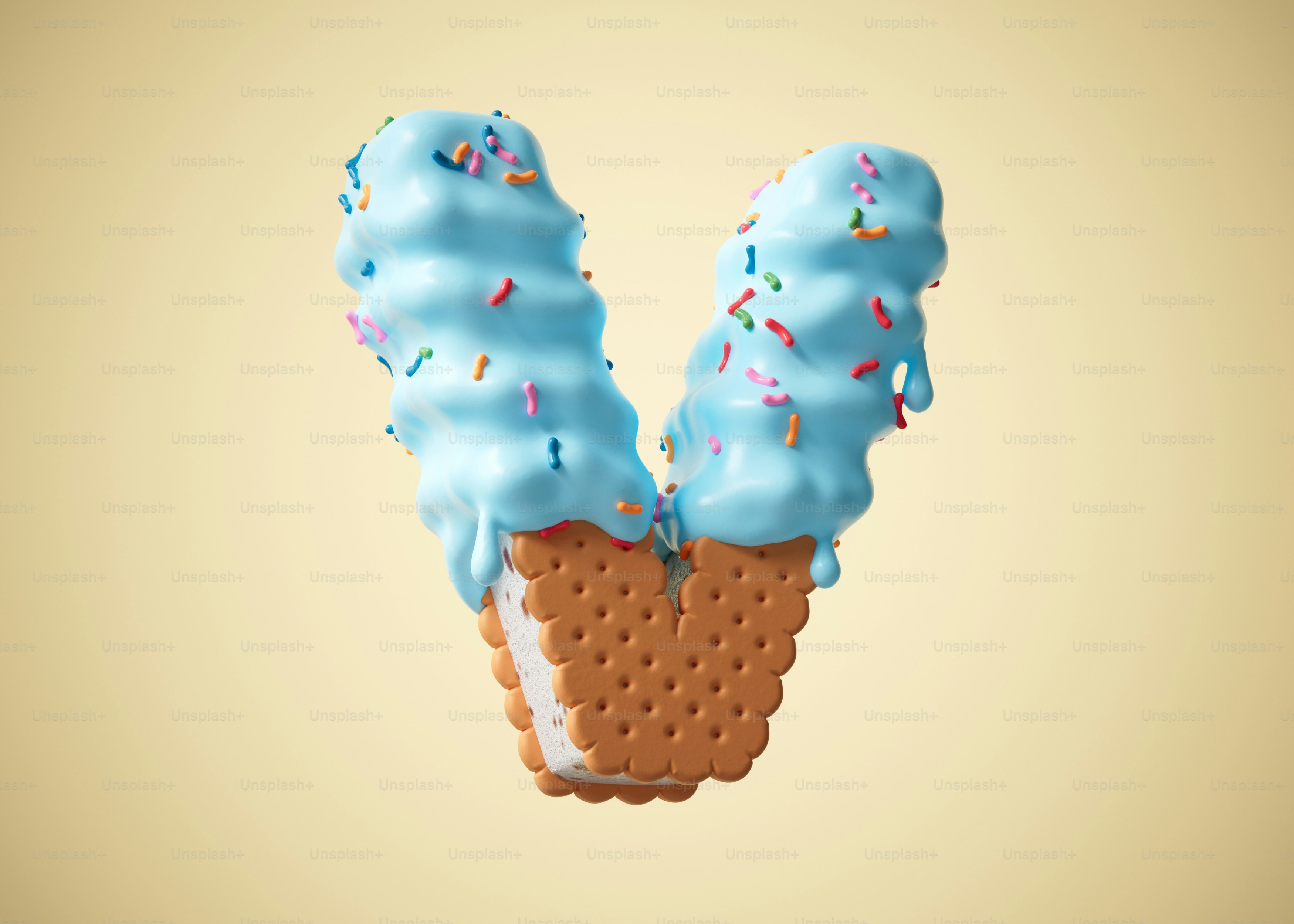 The letter v is made of ice cream.