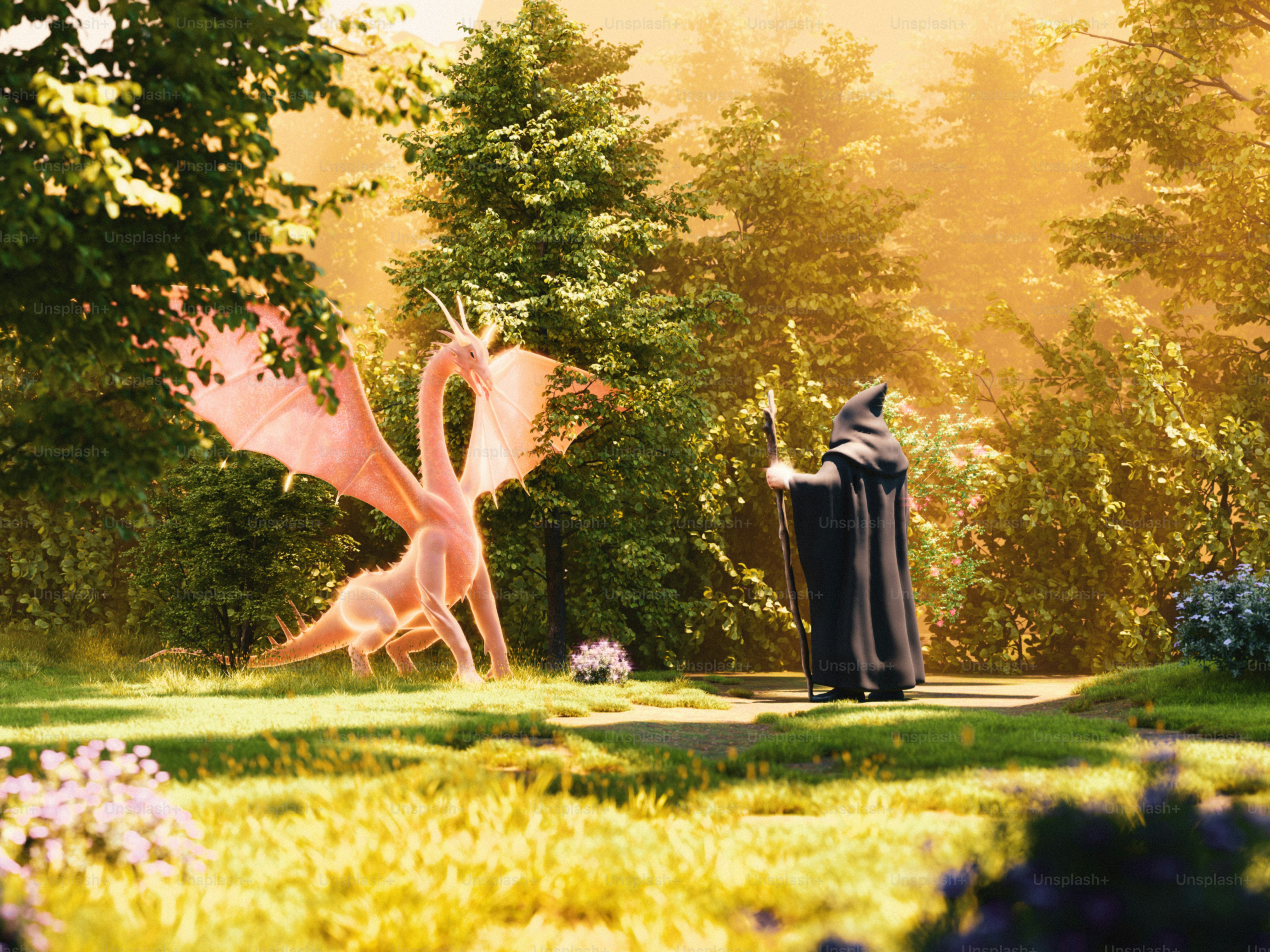 森の中で魔法使いとドラゴンが出会う。