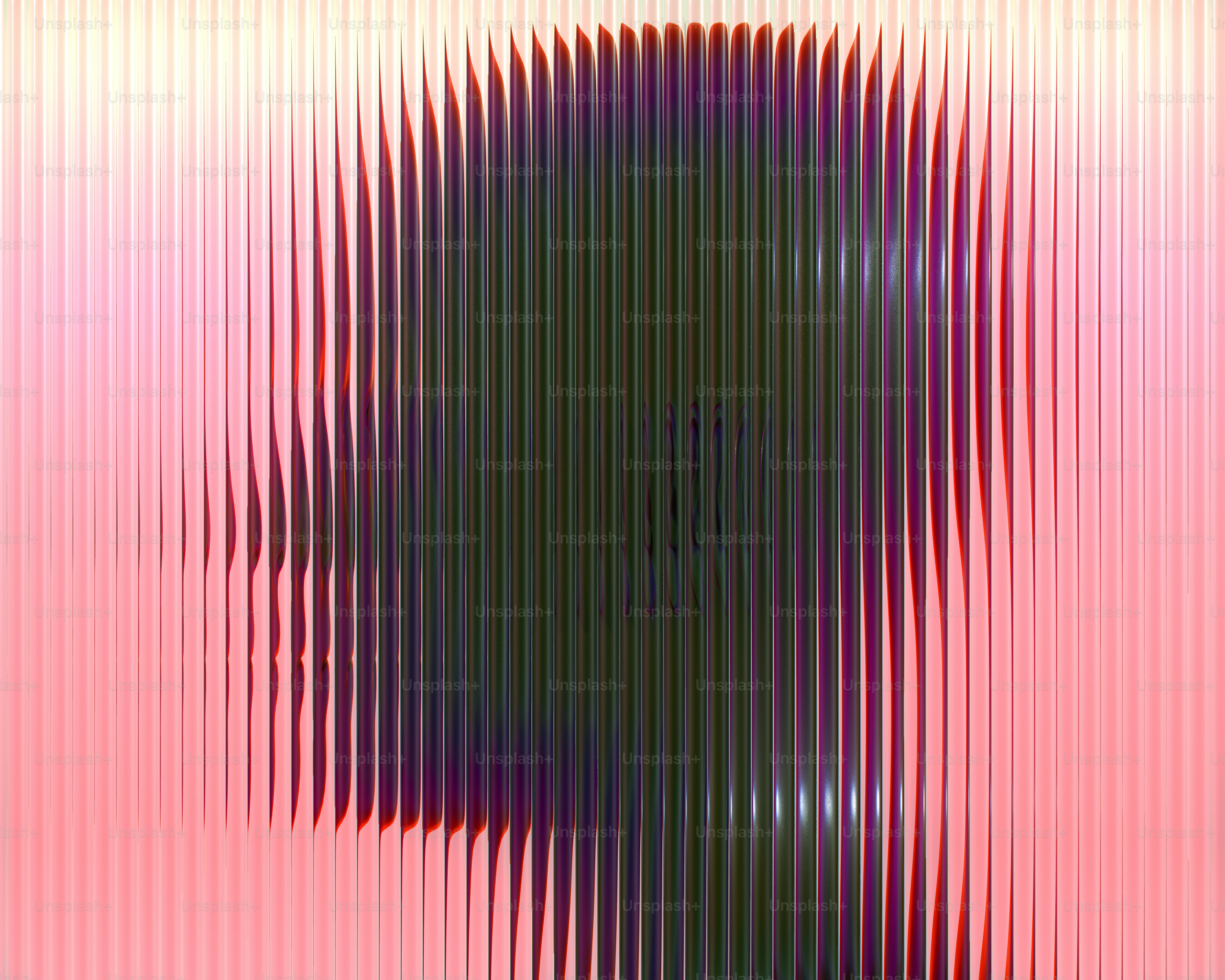 A head profile appears through vertical lines.