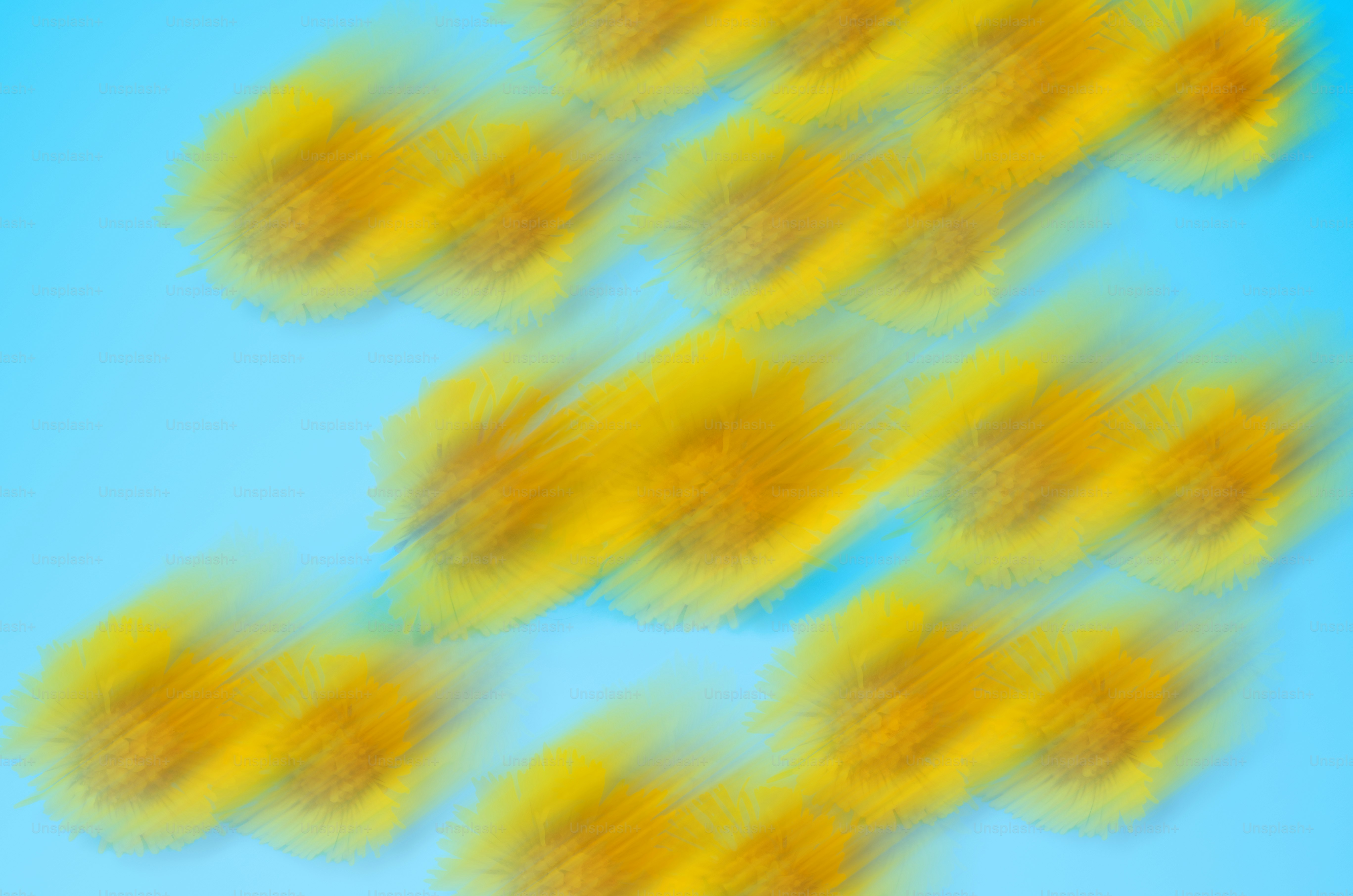 Verschwommene gelbe Formen auf blauem Hintergrund.