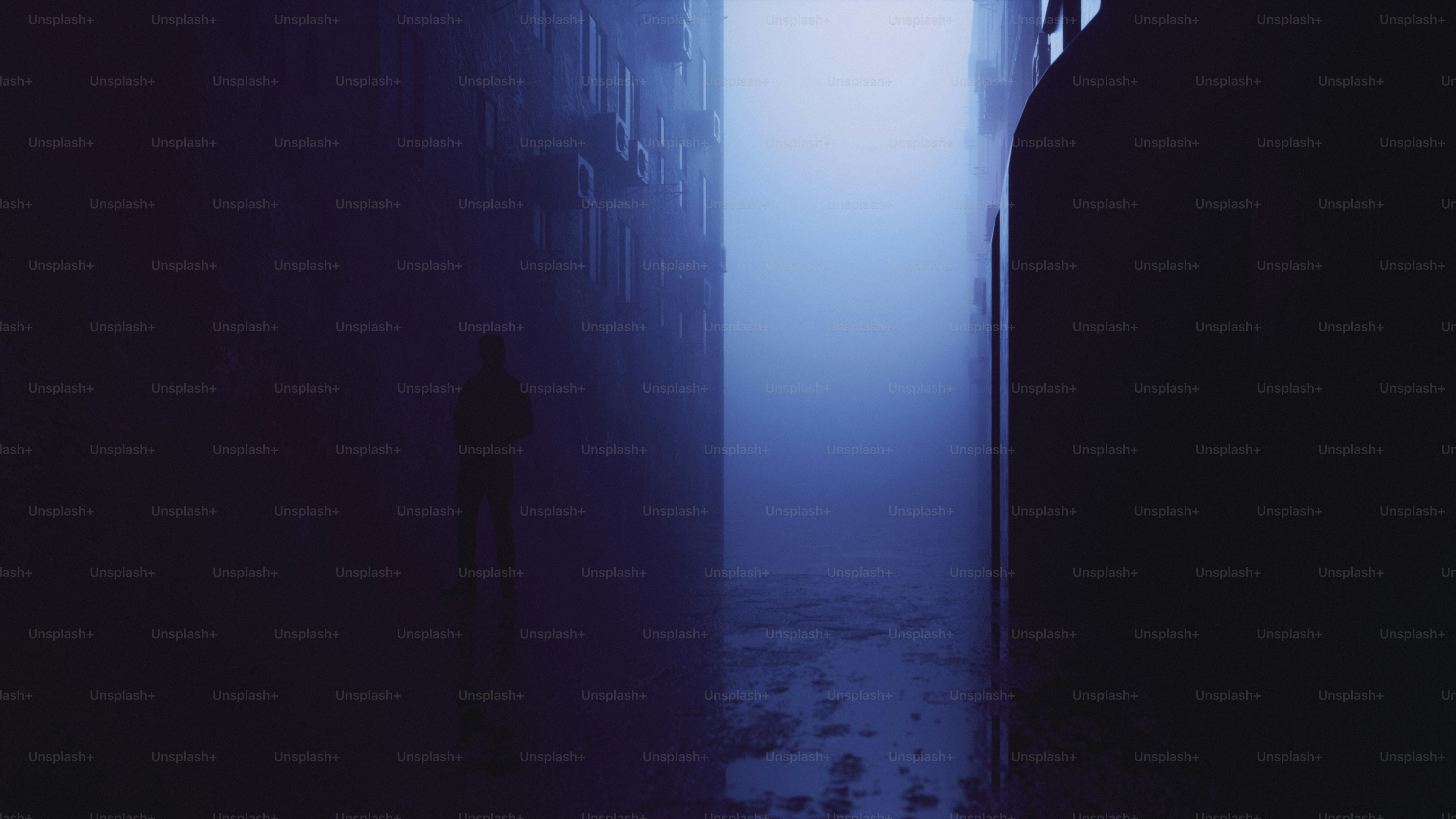 暗くて狭い通路にシルエットが立っています。