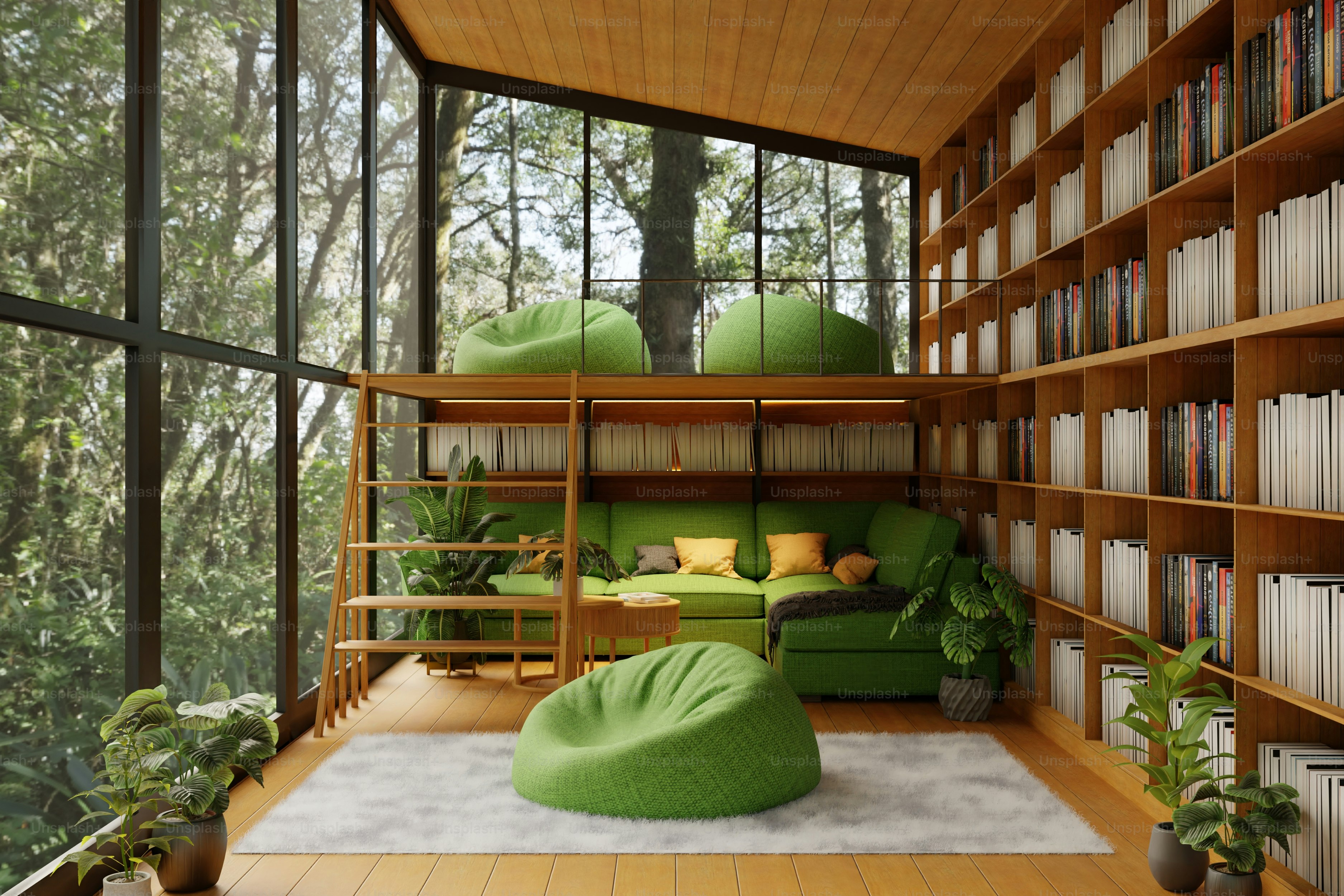 自然の景色を望む居心地の良い図書室。の写真 – Unsplashの建築の画像, image size:3000x2000