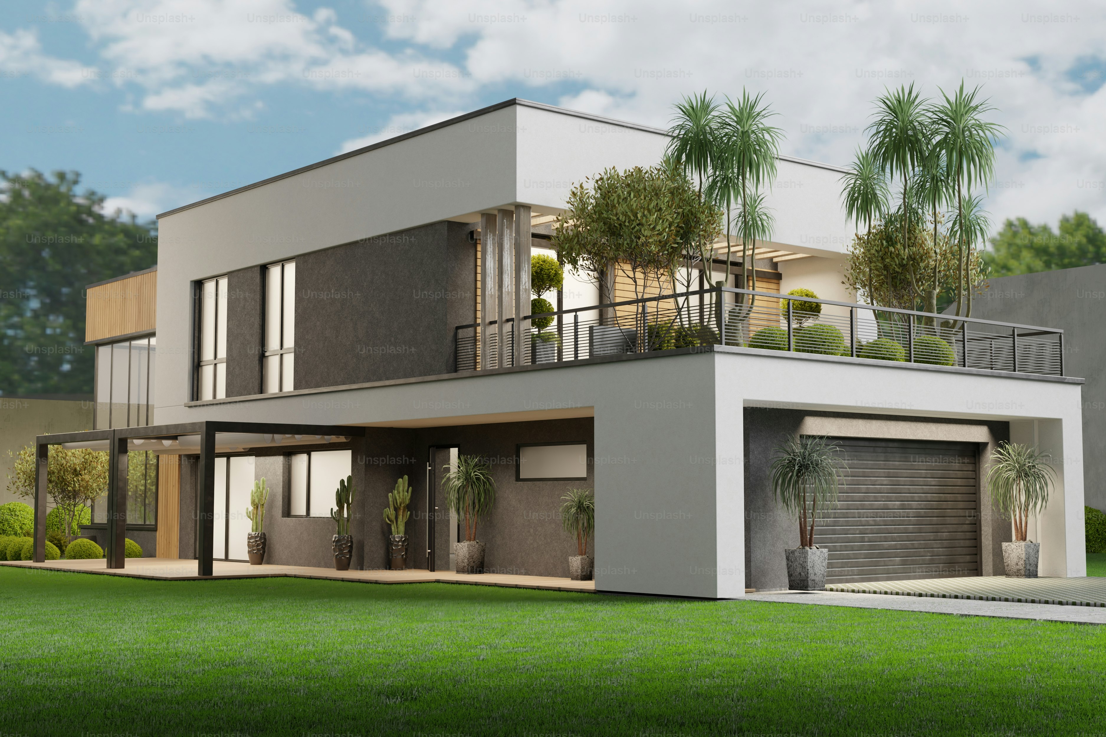 Casa moderna con terraza en la azotea.