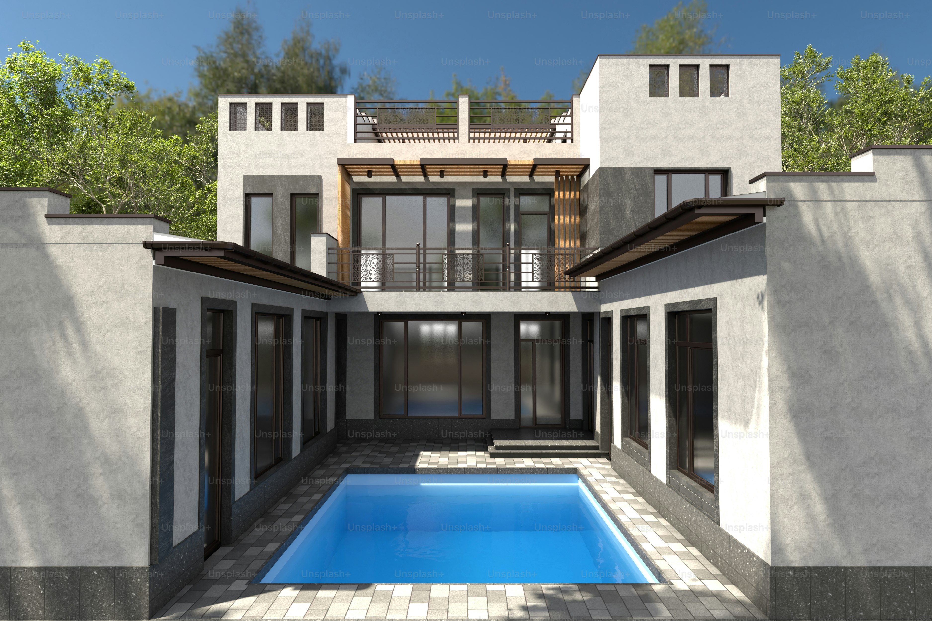 Casa moderna com piscina.