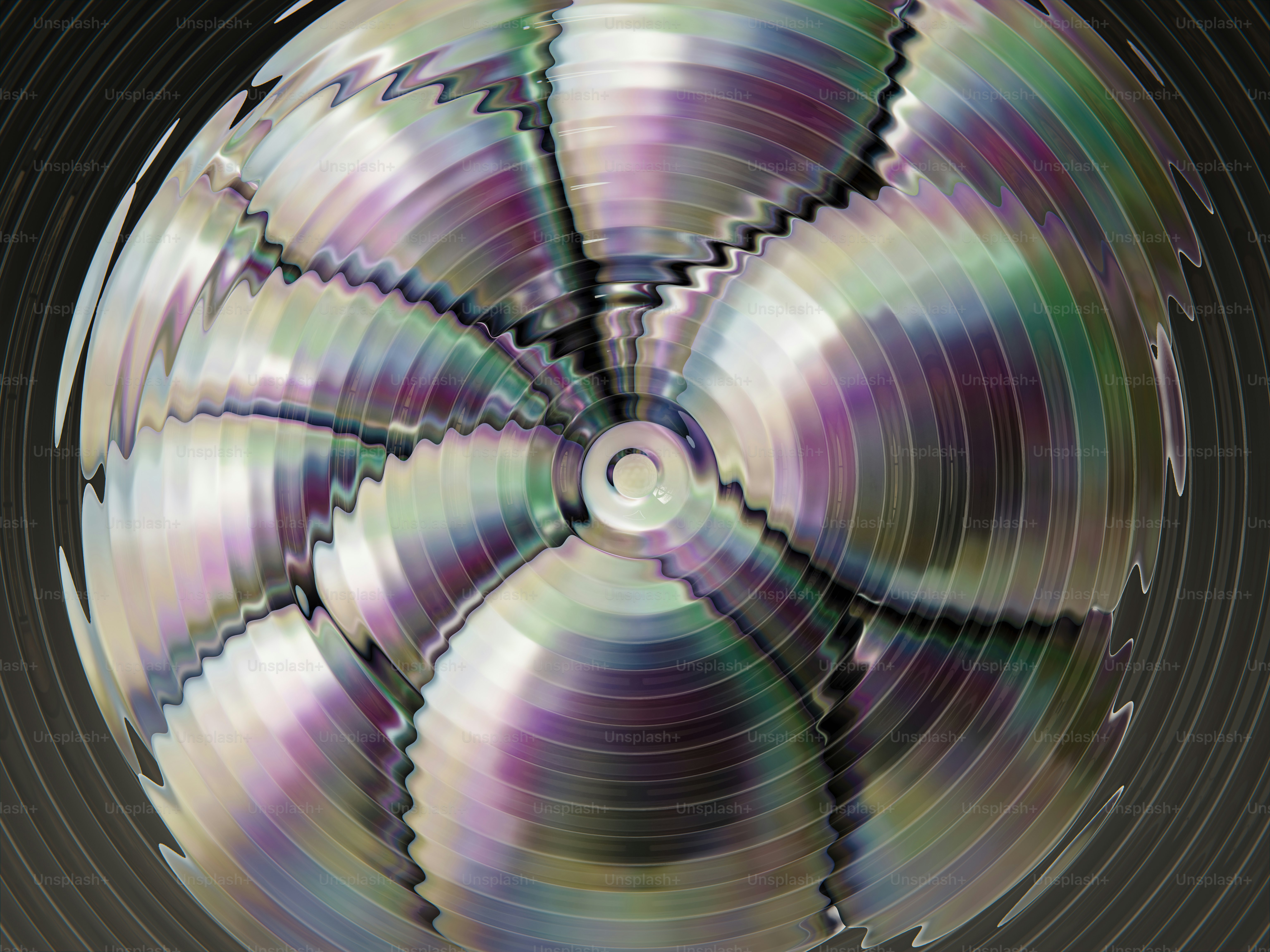 A distorted and abstract view of metallic circles.