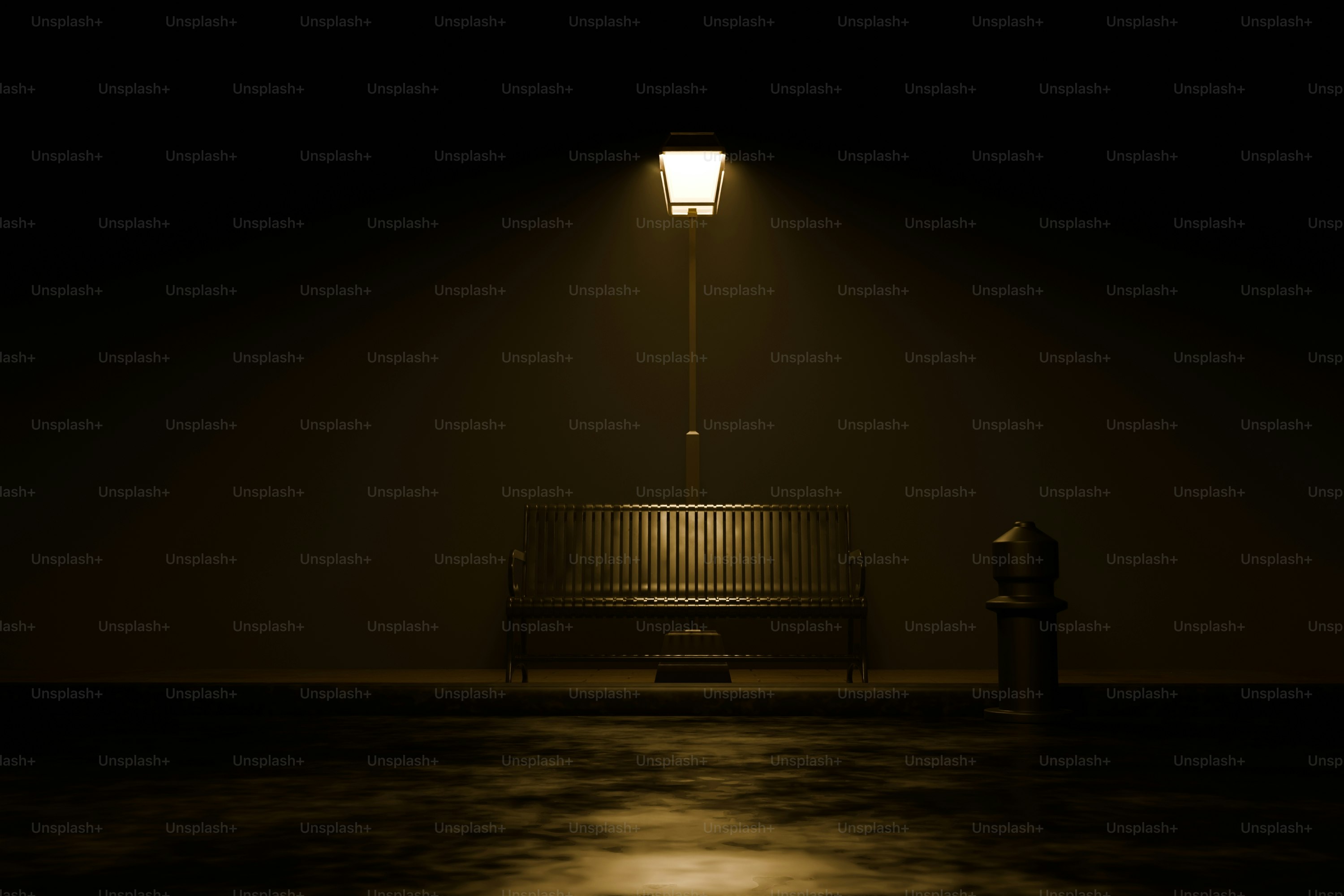 A bench sits under a glowing streetlight. photo – Night Image on Unsplash