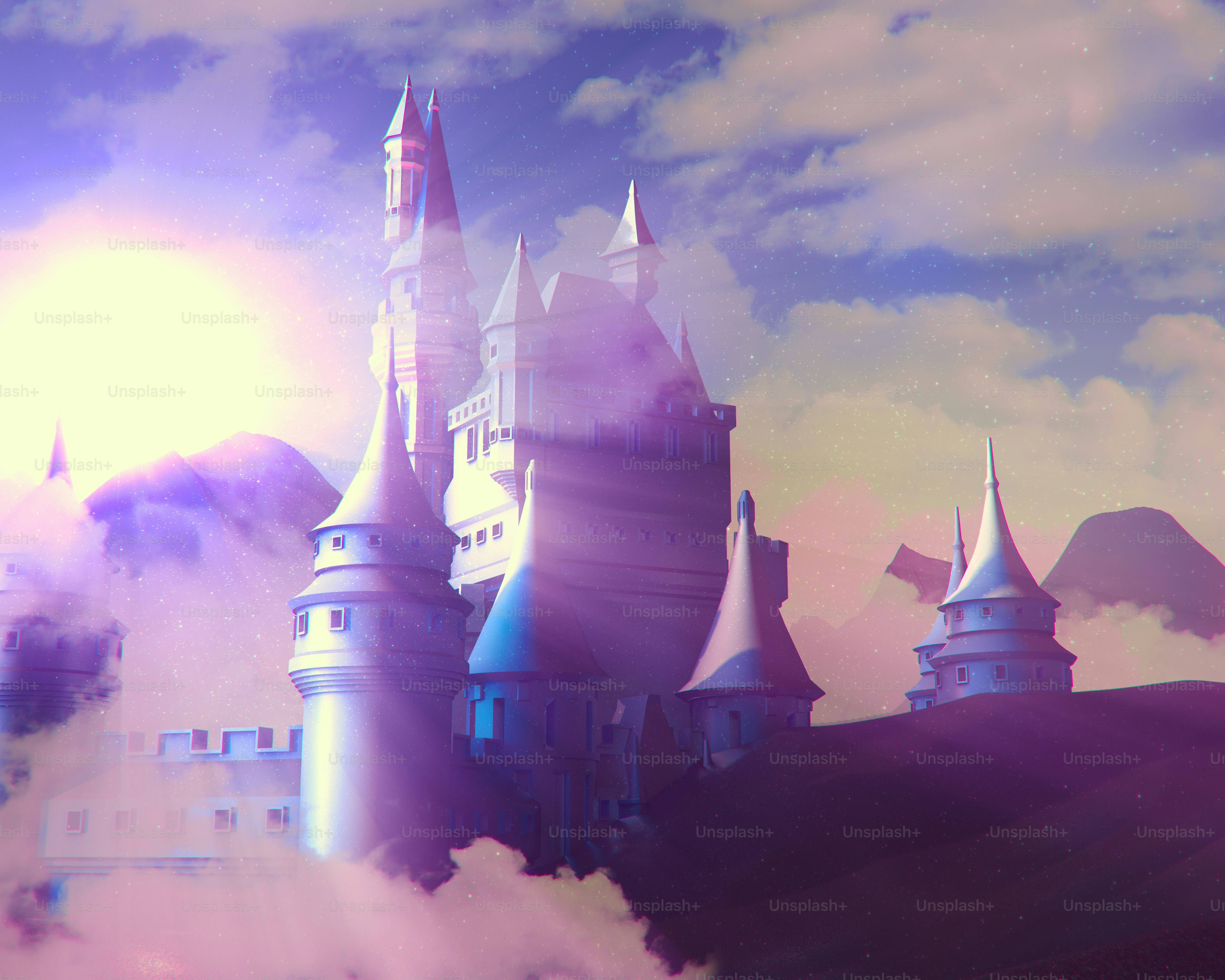 Un majestuoso castillo descansa en las nubes.