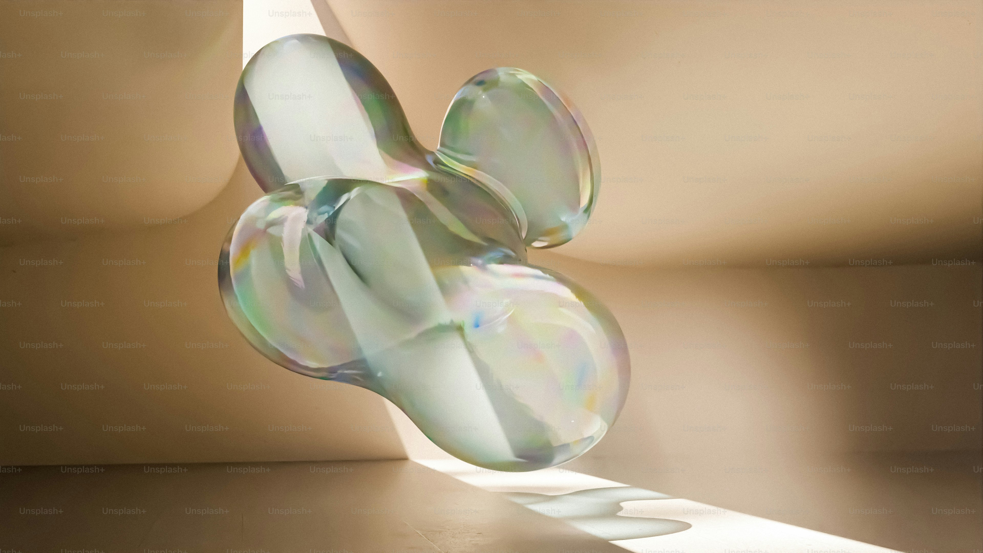 Abstract, translucent blob in a bright, airy space.