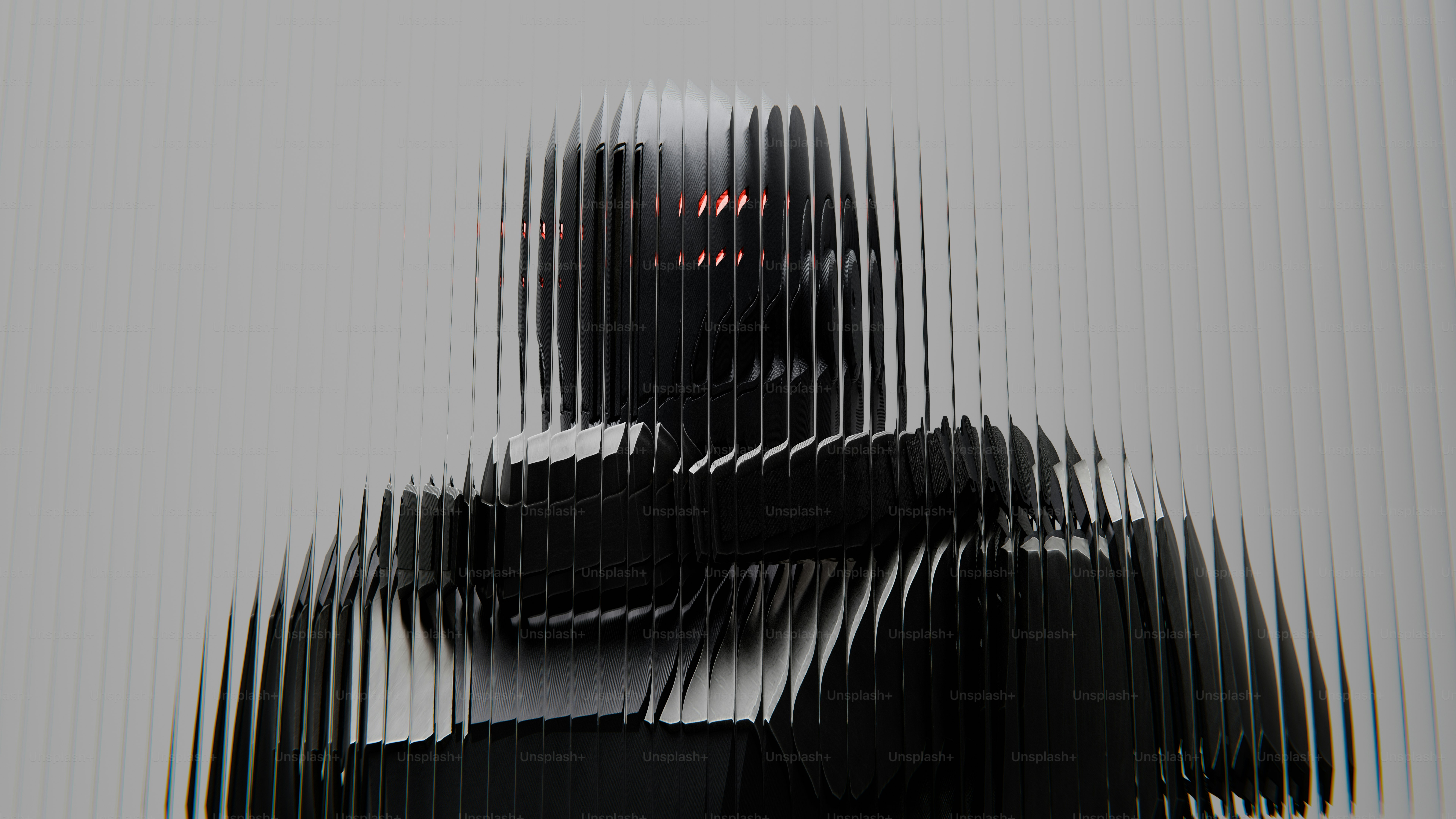 Une figure robotique est obscurcie par des lignes.