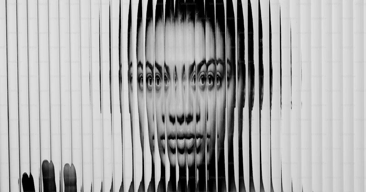 Visile Invisible Portrait A person's face is visible through strips. photo – Portrait Image on ...