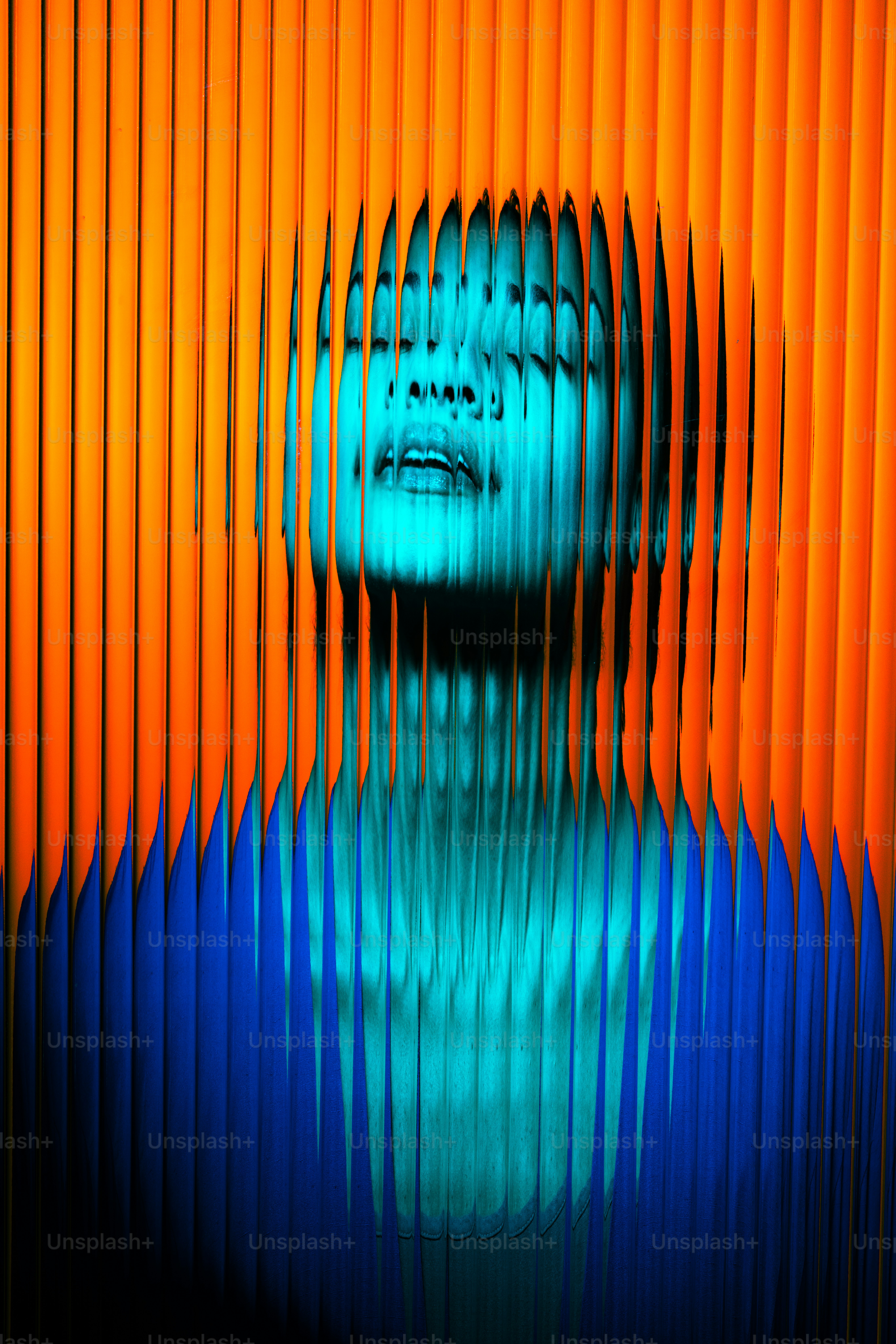 A person's face is obscured by striped light. photo – Portrait Image on ...