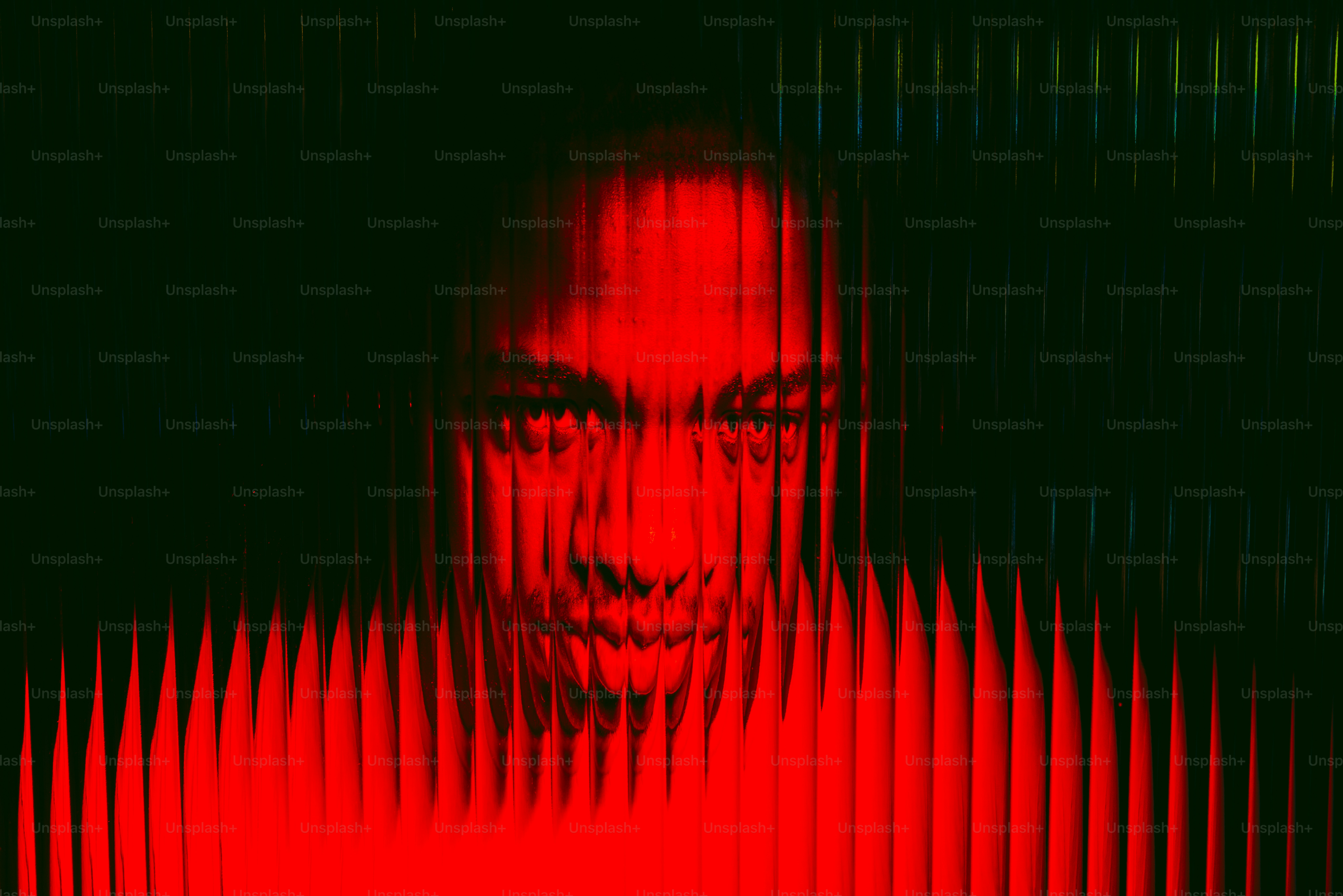 Red-lit face behind a blurry, distorted effect. photo – Portrait Image ...