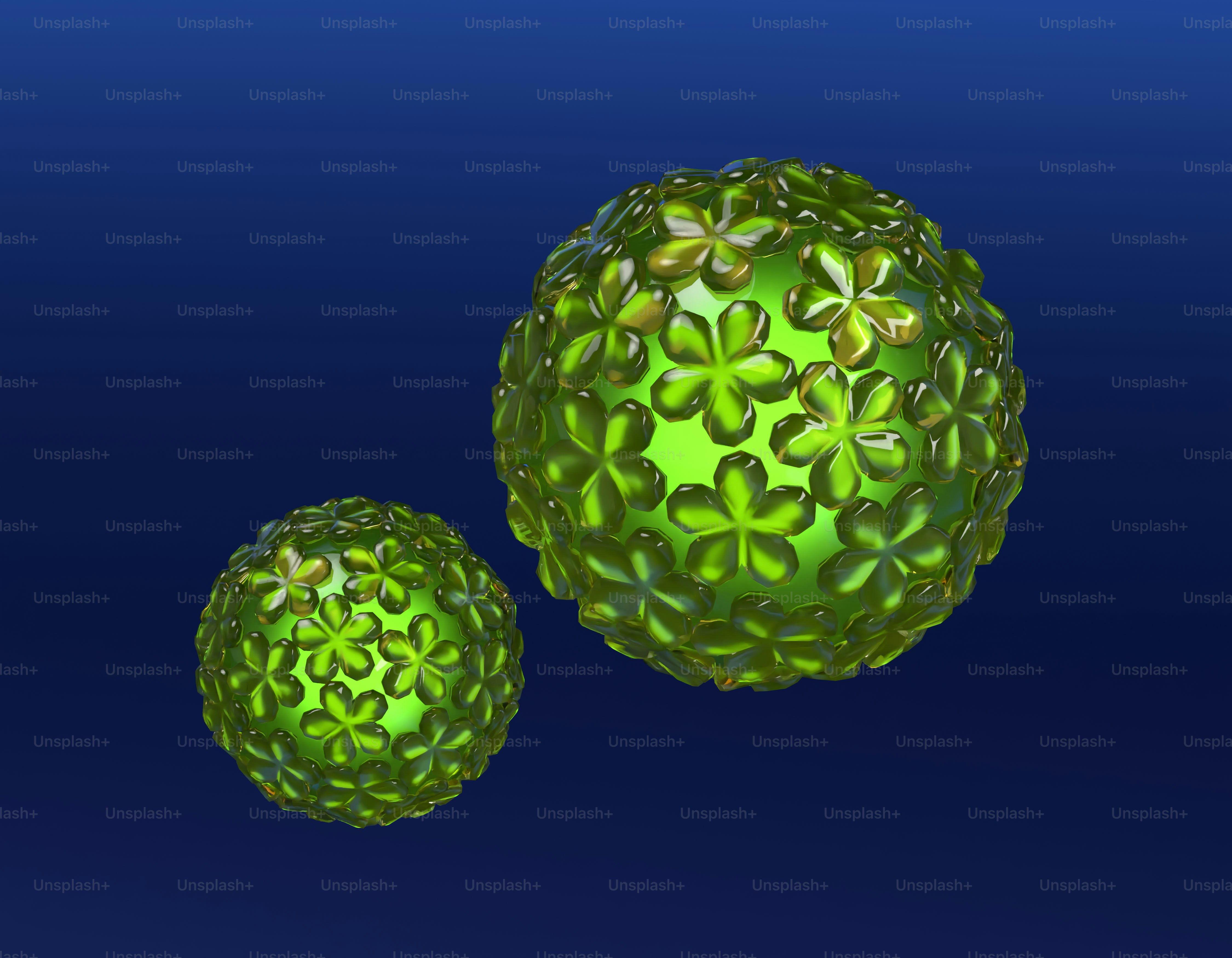 花柄で覆われた2つの緑の球体。